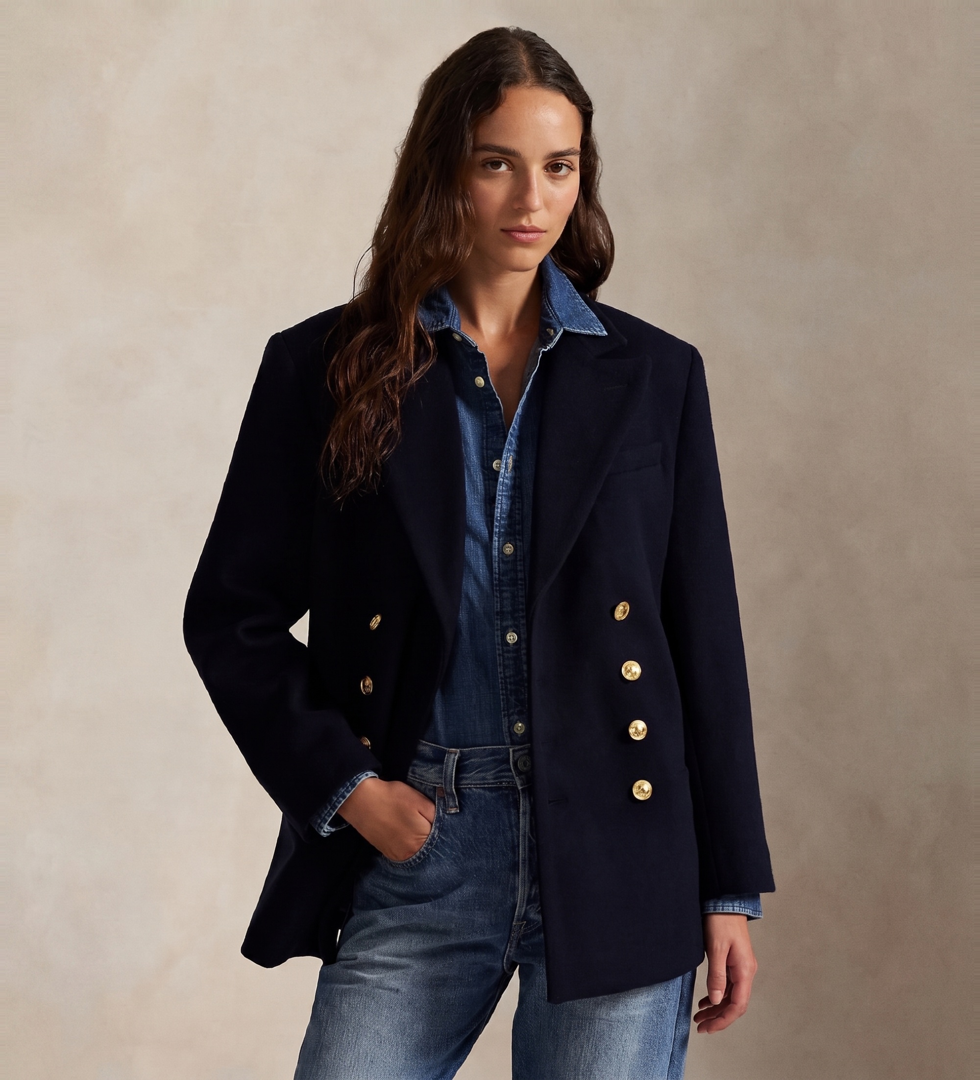 Polo Ralph Lauren für Damen. 211971388001 Zweireihiger Mantel navy (40), Lässig, Wolle, Marine