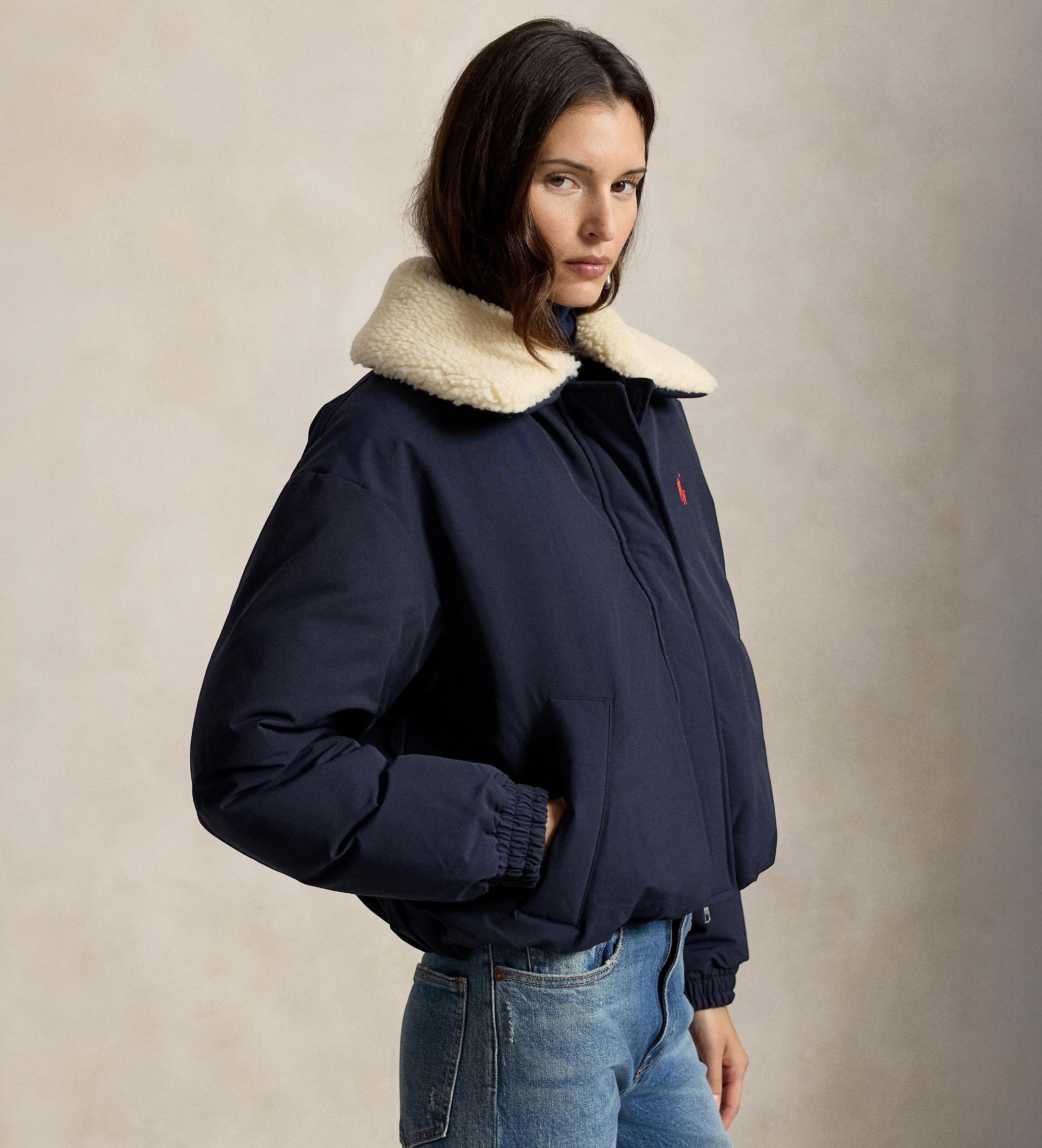 Polo Ralph Lauren für Damen. 211A97141003 Marineblauer High Pile Collar Down Mantel (S), Lässig, Polyester