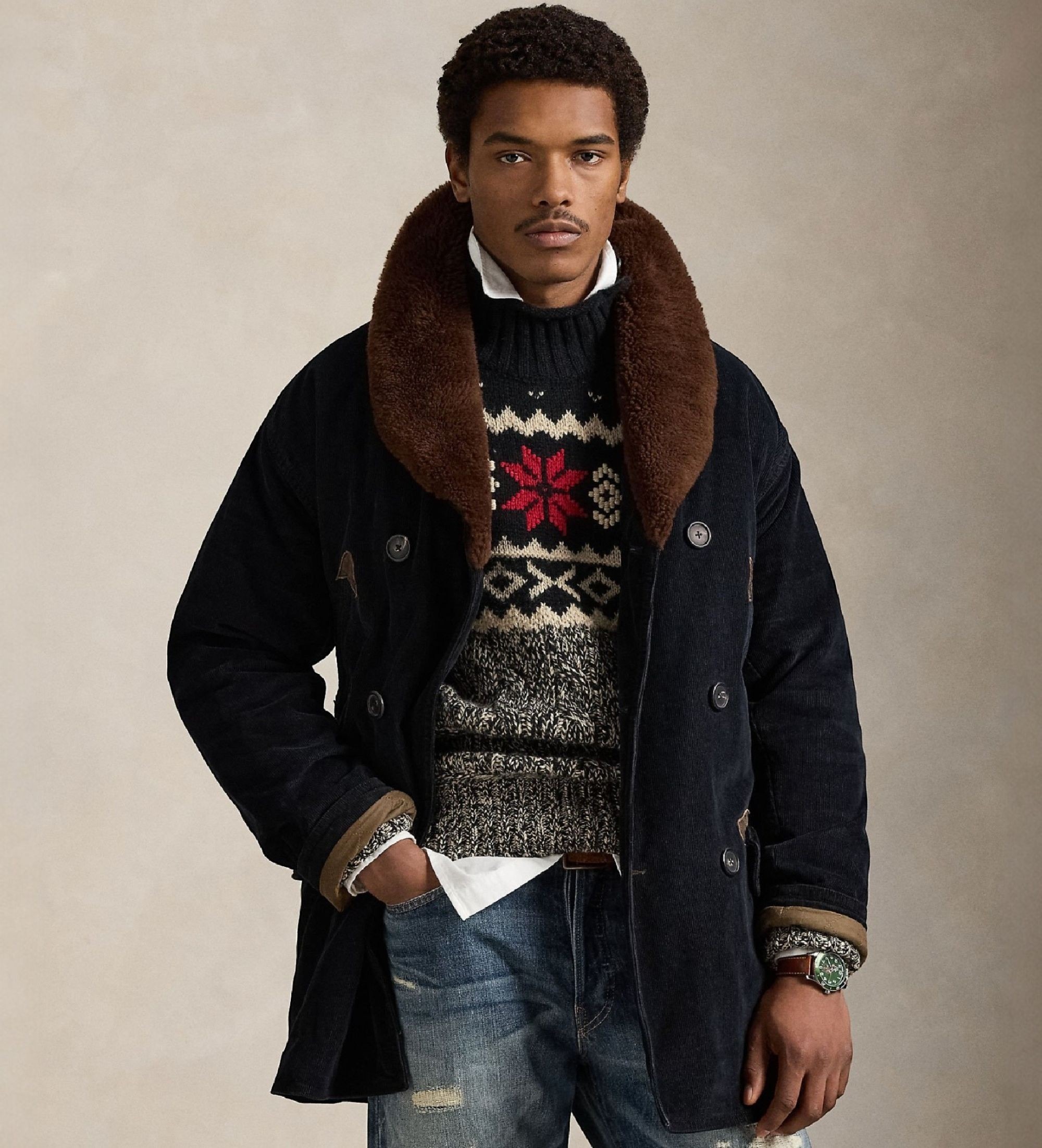 Polo Ralph Lauren für Herren. 710980943001 Schwarzer Ranchmantel aus Kord (S), Lässig, Baumwolle