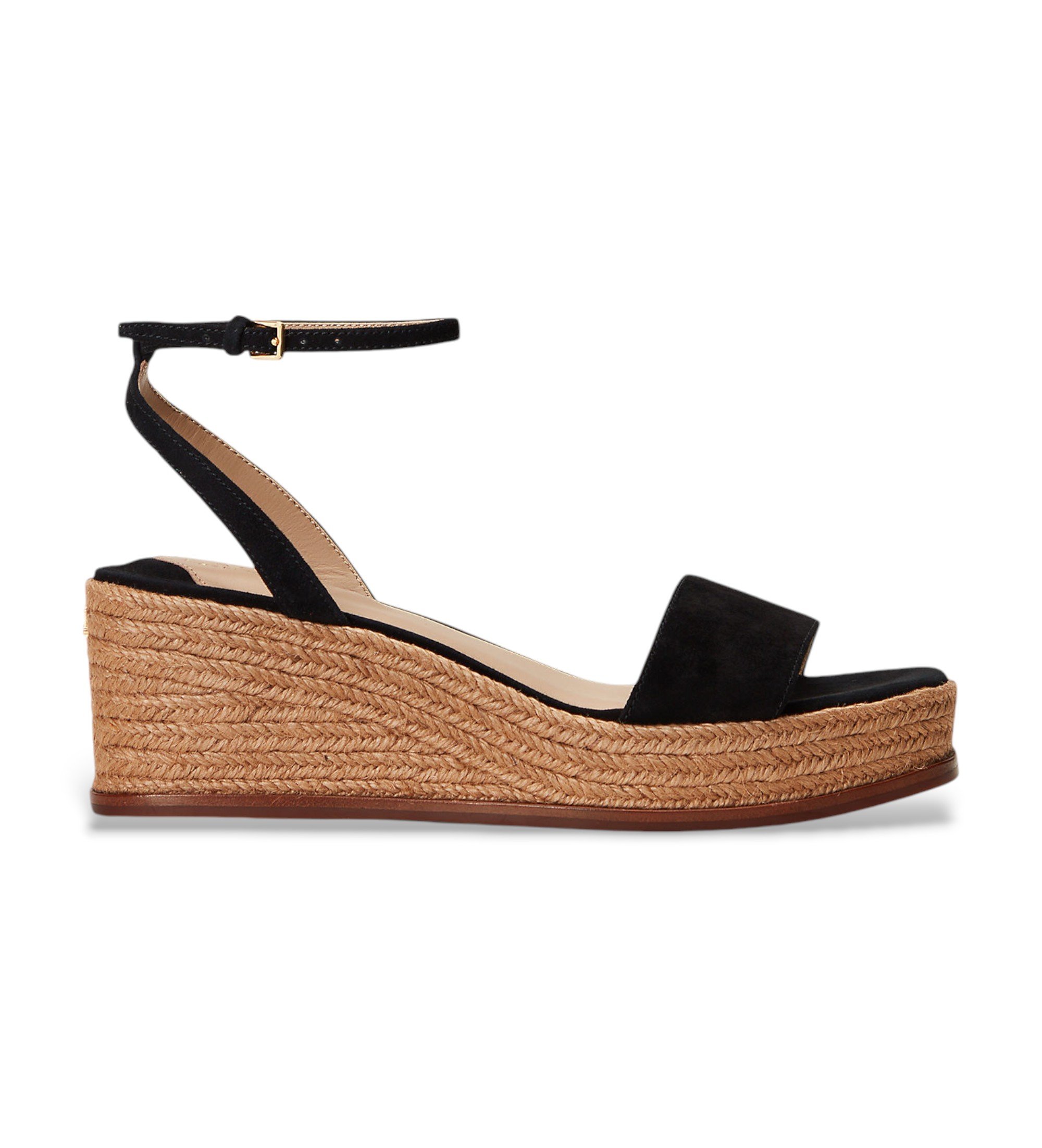 Lauren Ralph Lauren für Damen. 802920421001 Schwarze Leona Leder Espadrilles (36), 3 bis 5 cm, Schnalle, Lässig