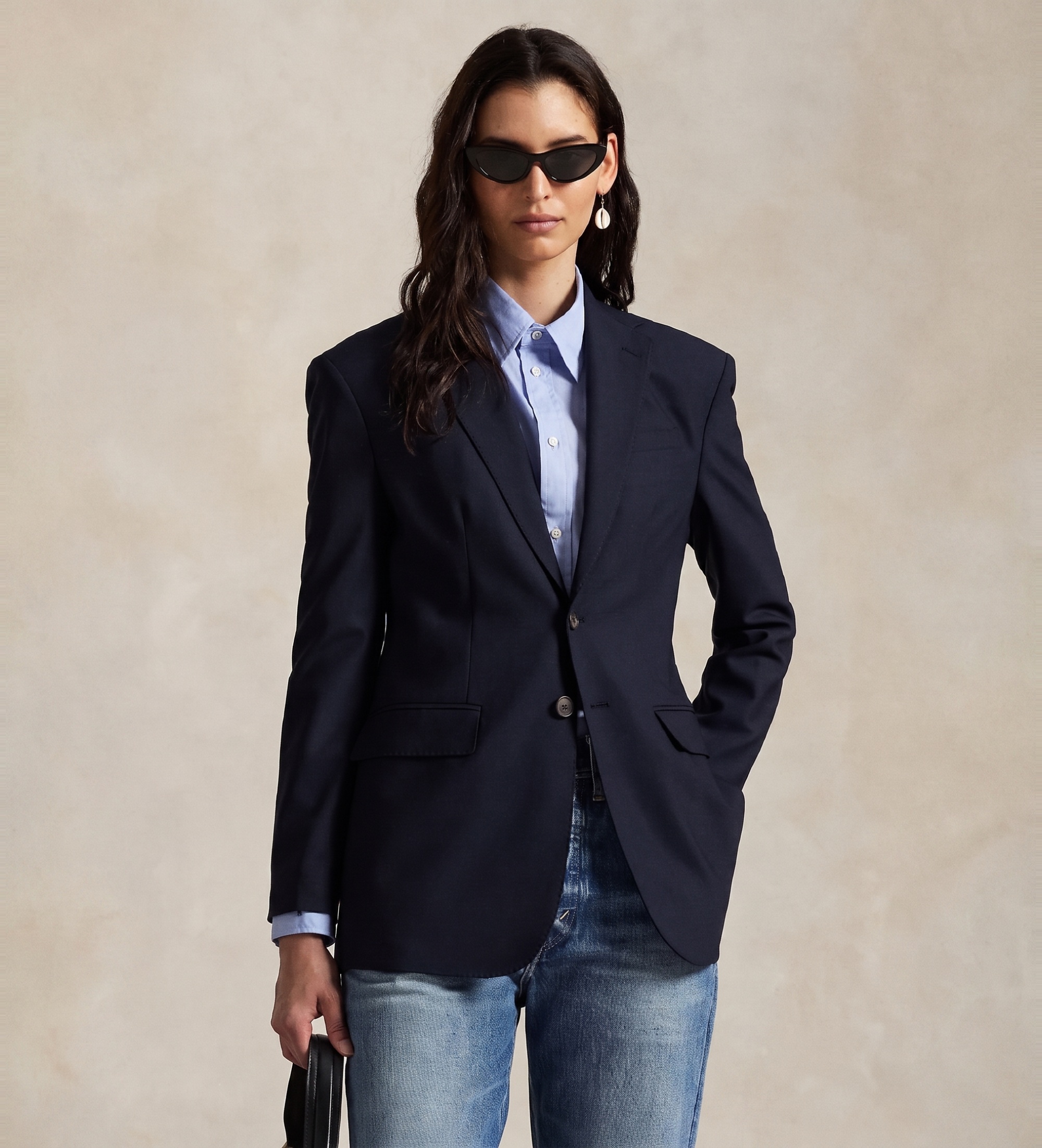 Polo Ralph Lauren für Damen. 211891060004 Marineblauer Blazer aus Stretchwolle (36), Lässig, Klassisch