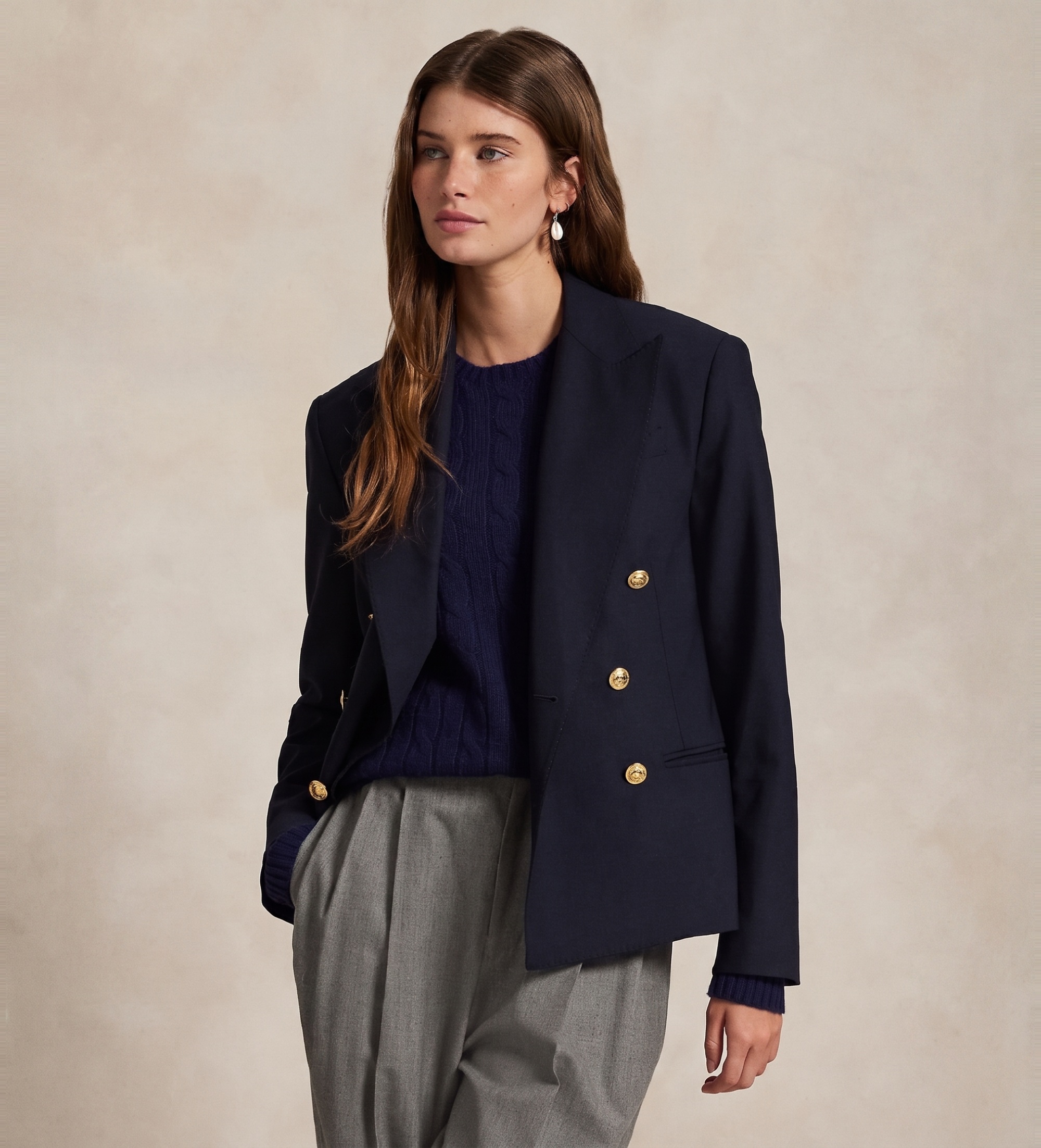 Polo Ralph Lauren für Damen. 211952571003 Cropped Blazer navy Zweireiher (38), Lässig, Wolle, Klassisch, Marine