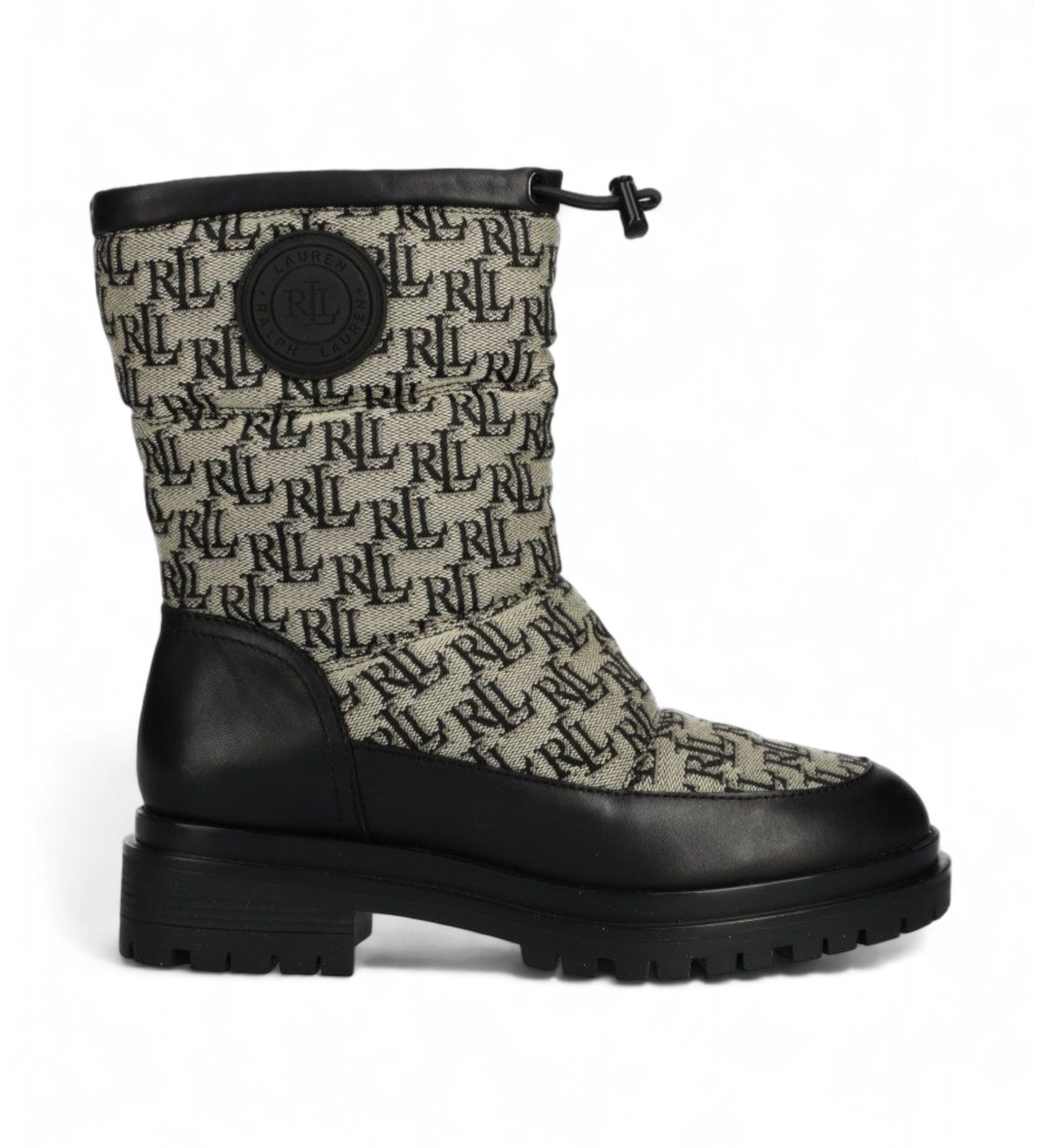 Lauren Ralph Lauren für Damen. 802882382001 Schwarze Coree-Stiefeletten aus Leder mit Monogramm-Jacquard (36), Wohnung, Keine, Lässig