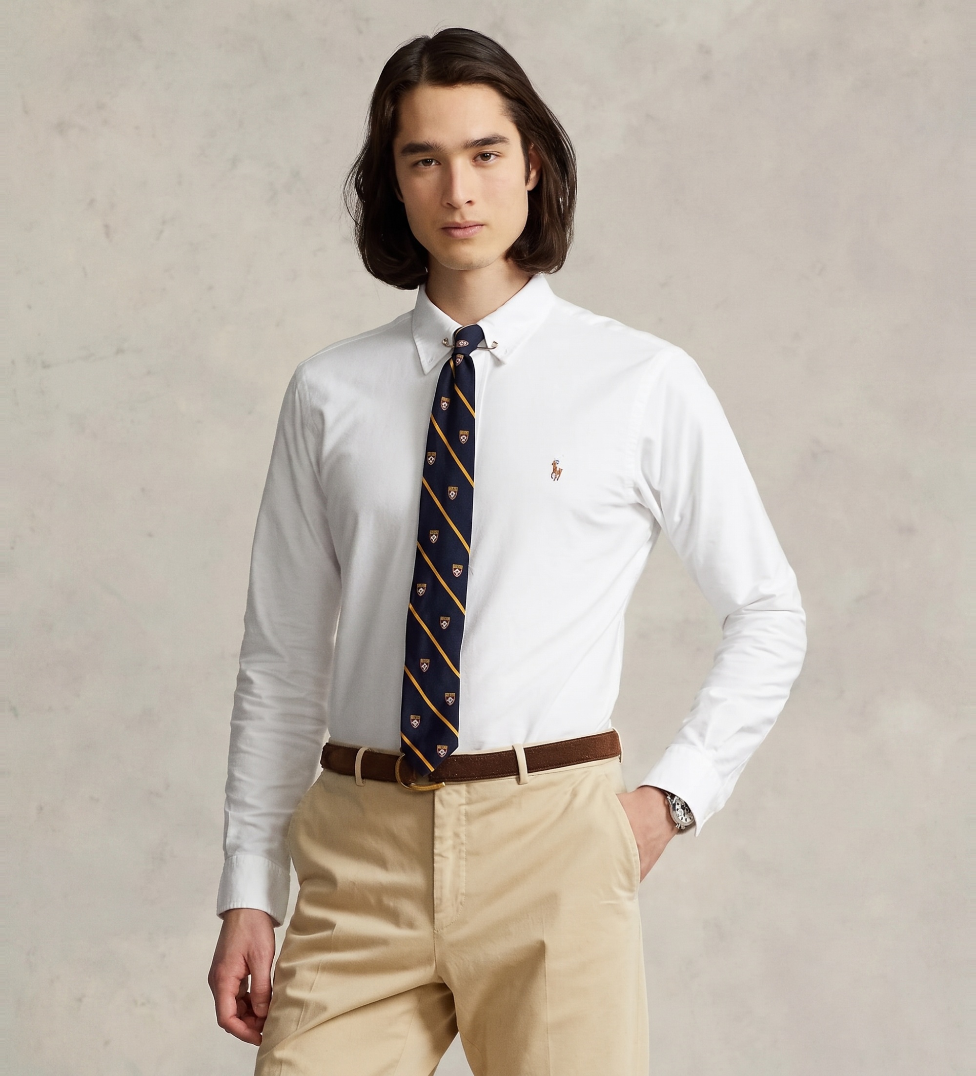 Polo Ralph Lauren für Herren. 710792041001 Hemd Oxford Custom Fit weiß (L), Lässig, Baumwolle, Langarm