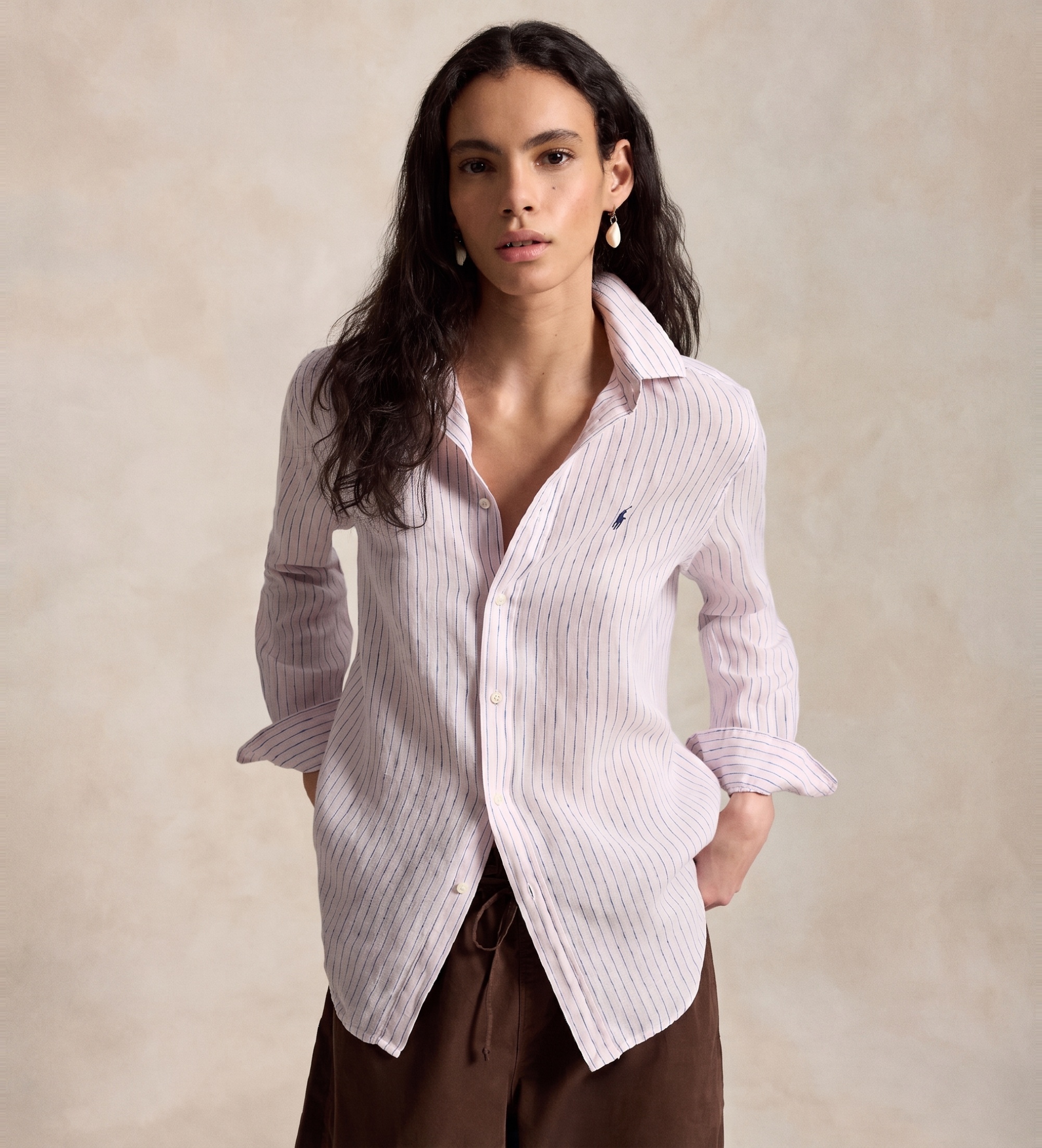 Polo Ralph Lauren für Damen. 211A96158011 Klassisches Leinenhemd rosa (M), Lässig, Langarm