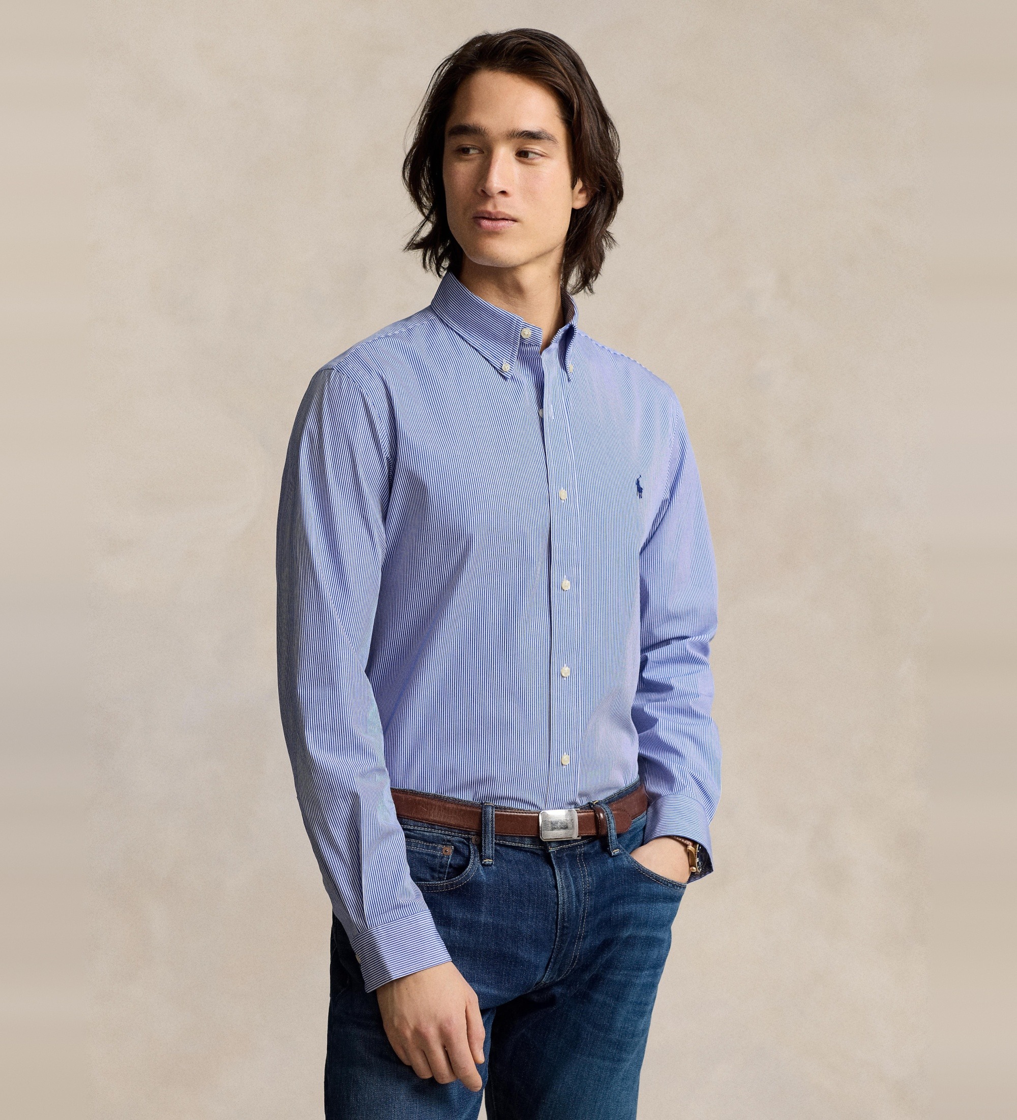 Polo Ralph Lauren für Herren. 710928255007 Custom Fit Hemd blau (L), Lässig, Baumwolle, Klassisch, Langarm