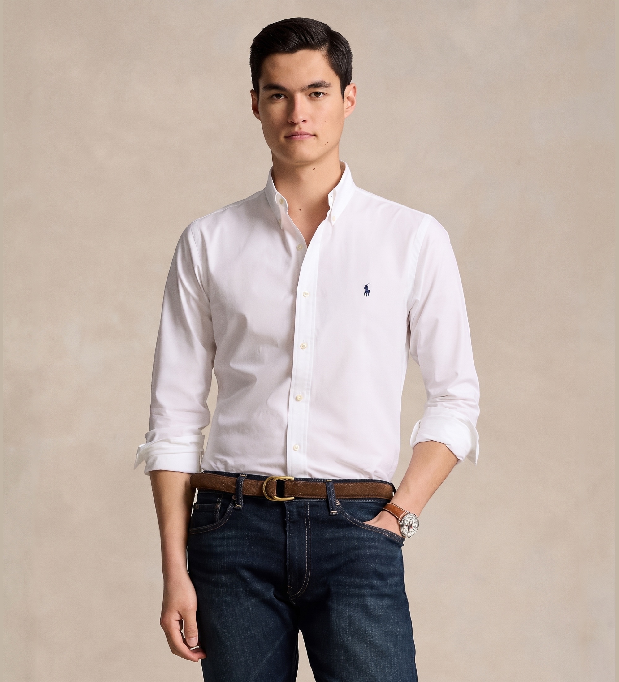 Polo Ralph Lauren für Herren. 710928255002 Custom Fit Hemd weiß (L), Lässig, Party, Baumwolle, Klassisch, Langarm