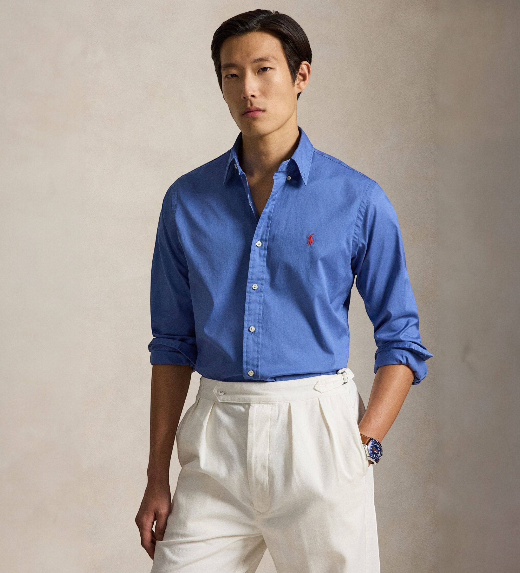 Polo Ralph Lauren für Herren. 710B20512004 Custom Fit Leichtes Twill-Hemd blau (XXL), Lässig, Party, Baumwolle, Klassisch, Langarm