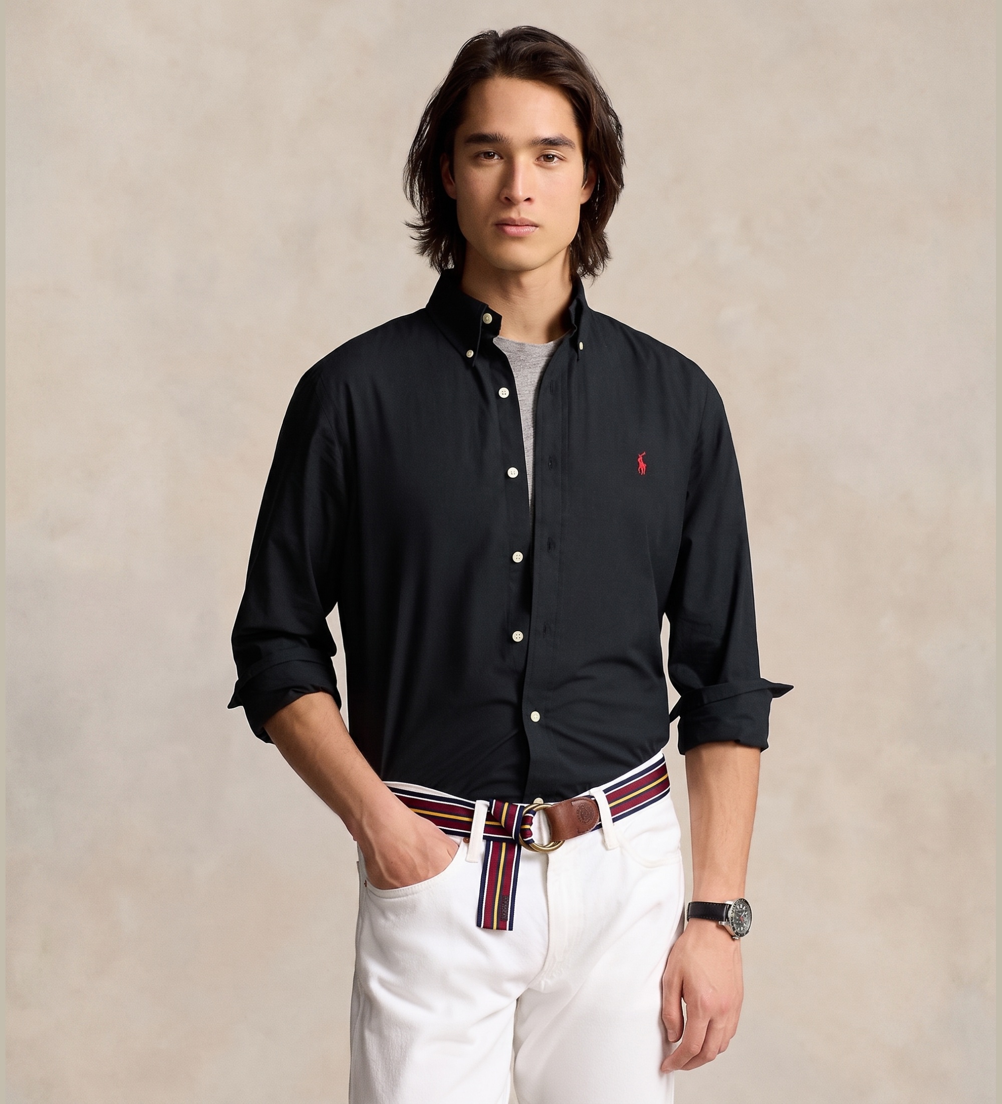 Polo Ralph Lauren für Herren. 710928255006 Custom Fit Shirt schwarz (L), Lässig, Party, Baumwolle, Klassisch, Langarm