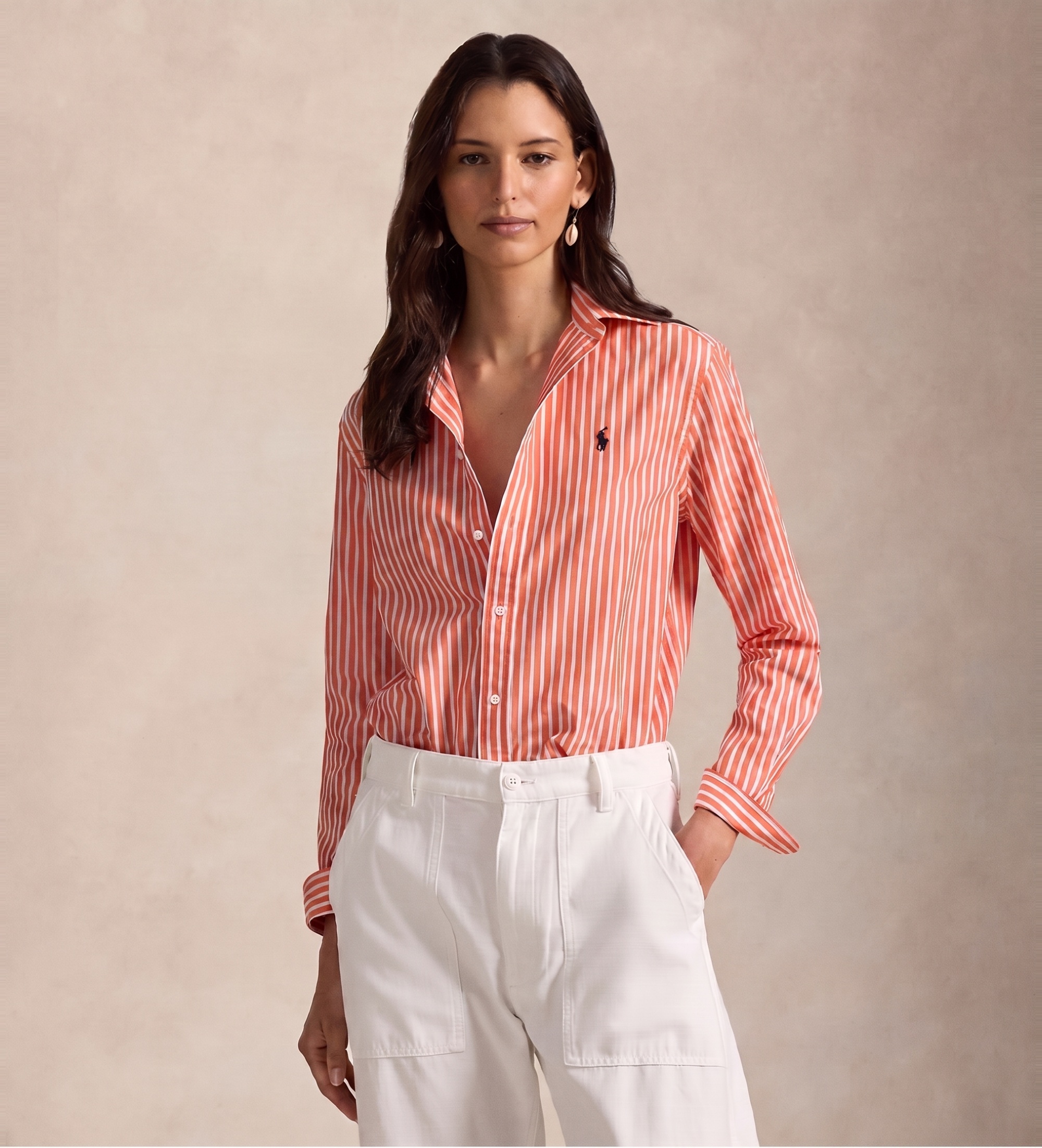 Polo Ralph Lauren für Damen. 211971514502 Hemd aus Baumwolle und Leinen Classic Fit orange (XS), Lässig, Langarm