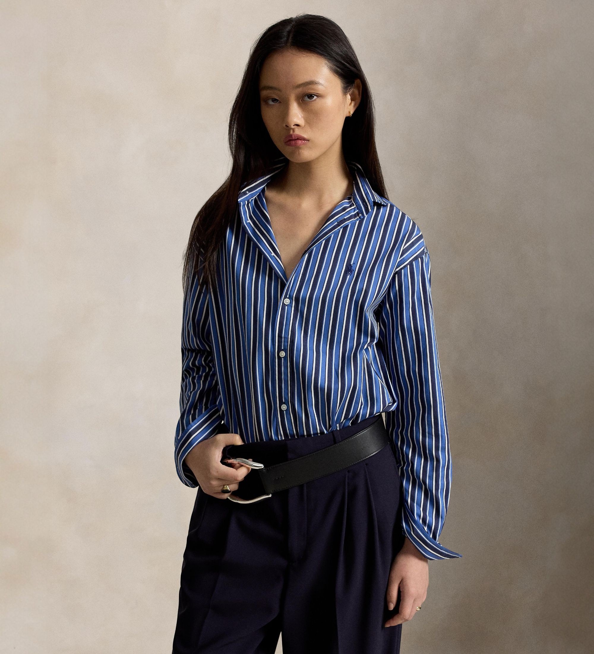 Polo Ralph Lauren für Damen. 211910743515 Gestreiftes Baumwollhemd, Relaxed Fit, blau (M), Lässig, Baumwolle, Langarm