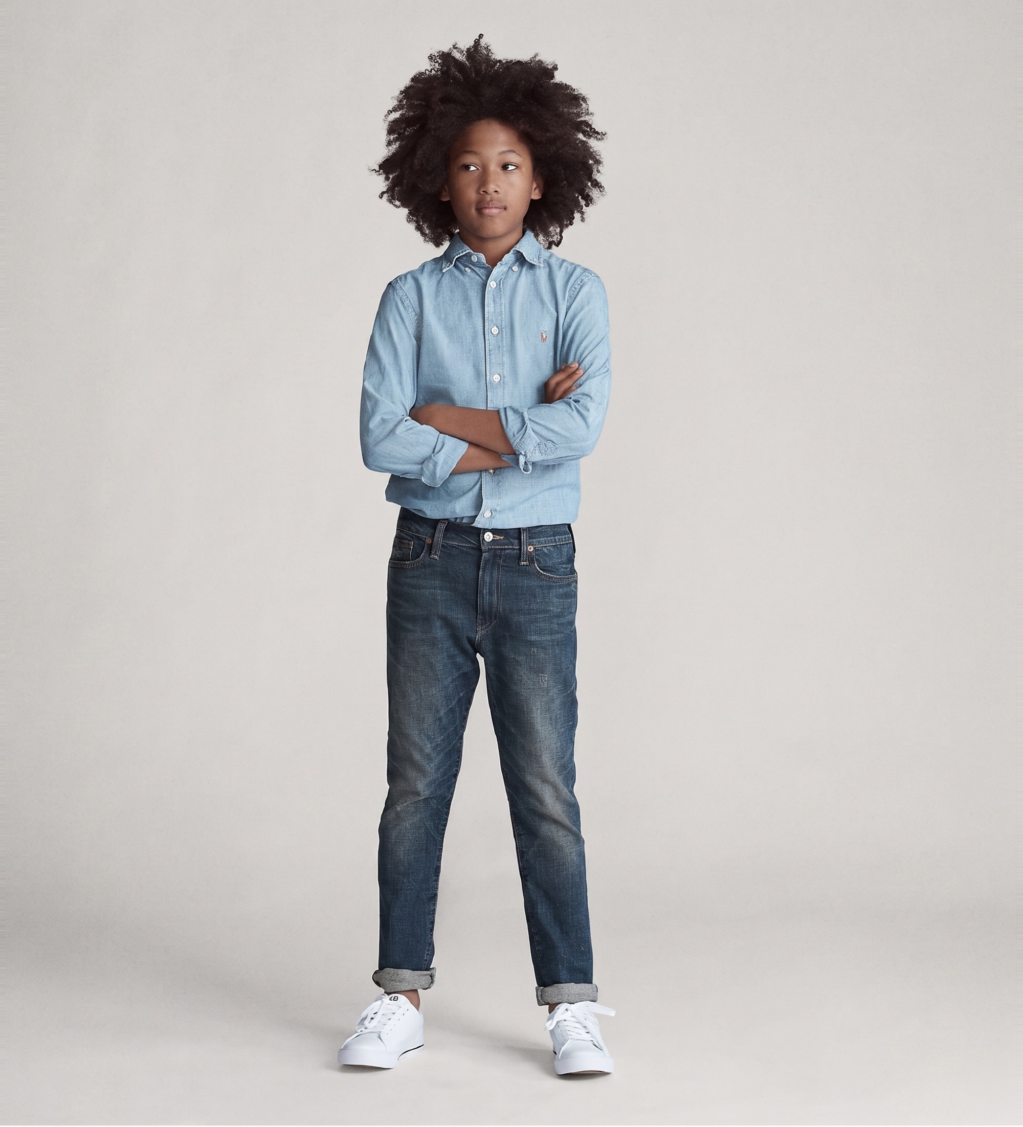 Polo Ralph Lauren für Jungen. 323703283001 Blaues Chambray-Hemd aus Baumwolle ((S) 6/7años= 136/138cm), Lässig, Langarm, Kinderbekleidung