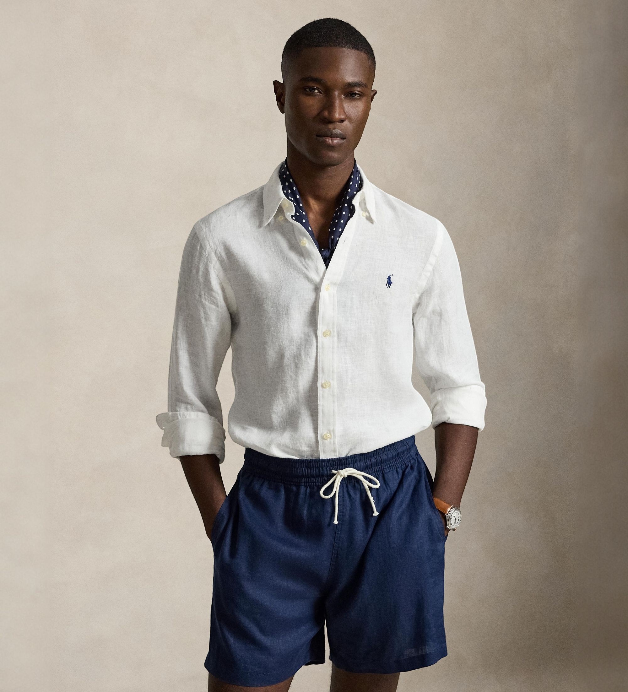 Polo Ralph Lauren für Herren. 710968915505 Slim Fit Leinenhemd weiß (S), Lässig, Party, Klassisch, Langarm