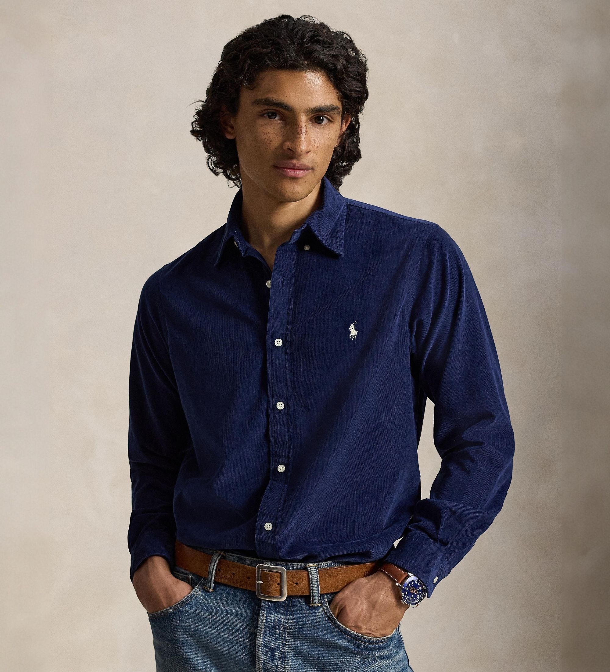 Polo Ralph Lauren für Herren. 710853123506 Cordhemd Custom Fit marineblau (S), Lässig, Baumwolle, Klassisch, Langarm