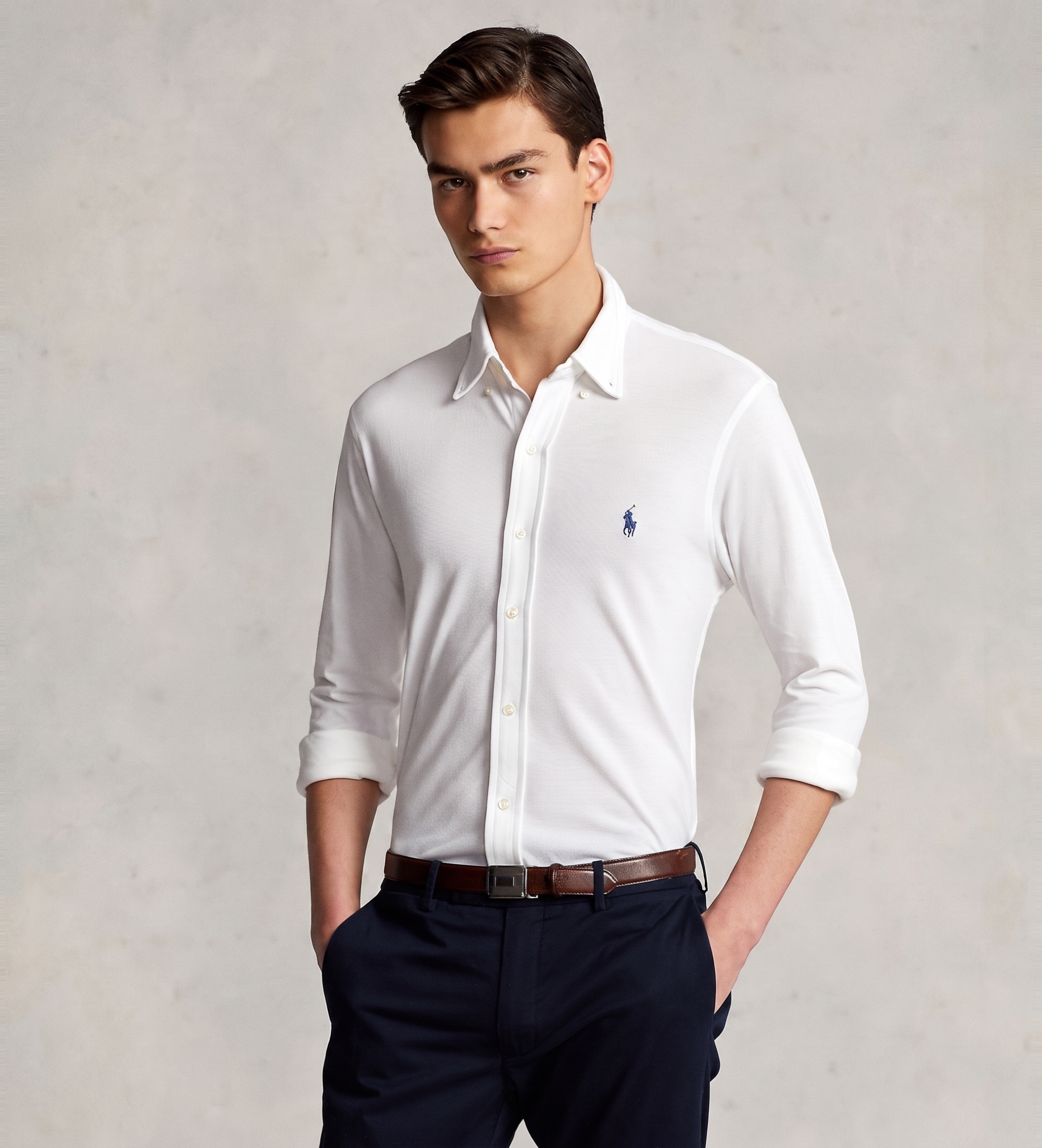 Polo Ralph Lauren für Herren. 710654408003 Ultraleichtes Piqué-Hemd weiß (XL), Lässig, Baumwolle, Klassisch, Langarm