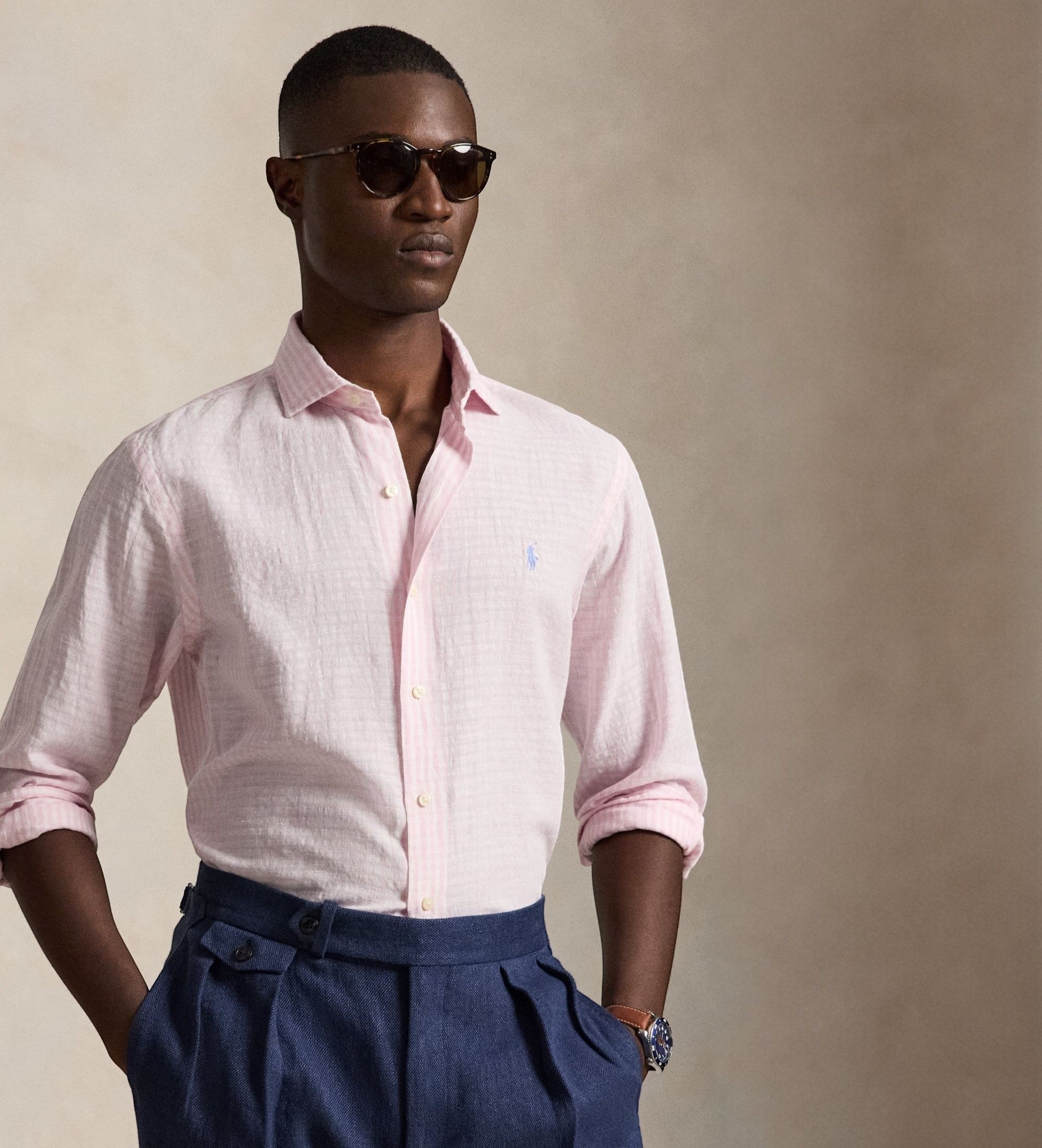 Polo Ralph Lauren für Herren. 710B16700002 Custom Fit sirsaca Hemd mit rosa Streifen (S), Lässig, Baumwolle, Langarm
