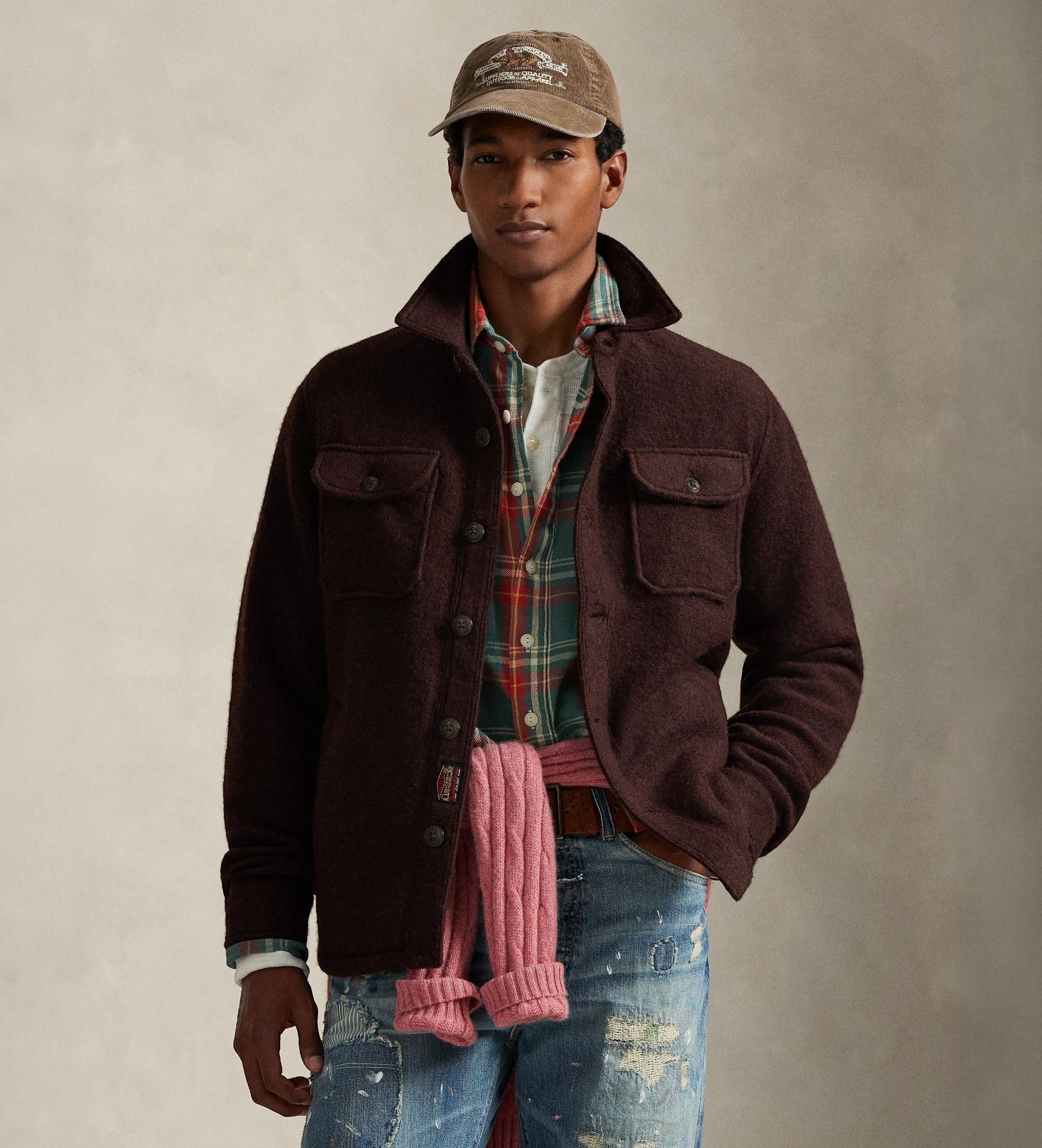 Polo Ralph Lauren für Herren. 710P04962001 Felted Hemd braun (S), Lässig, Wolle, Langarm