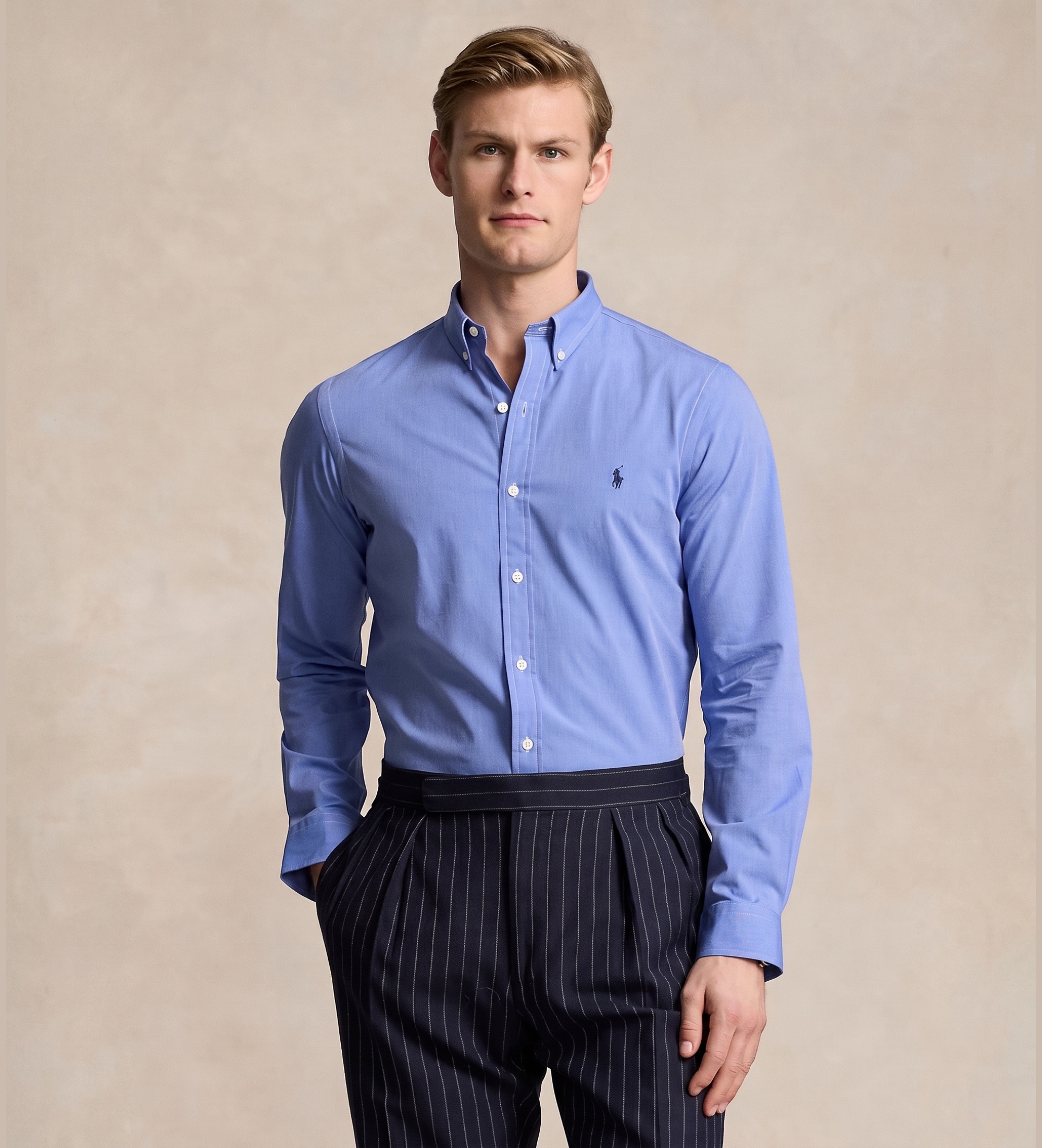 Polo Ralph Lauren für Herren. 710928254003 Schmal geschnittenes, elastisches Fil-à-fil Hemd blau (XL), Lässig, Party, Baumwolle, Klassisch,