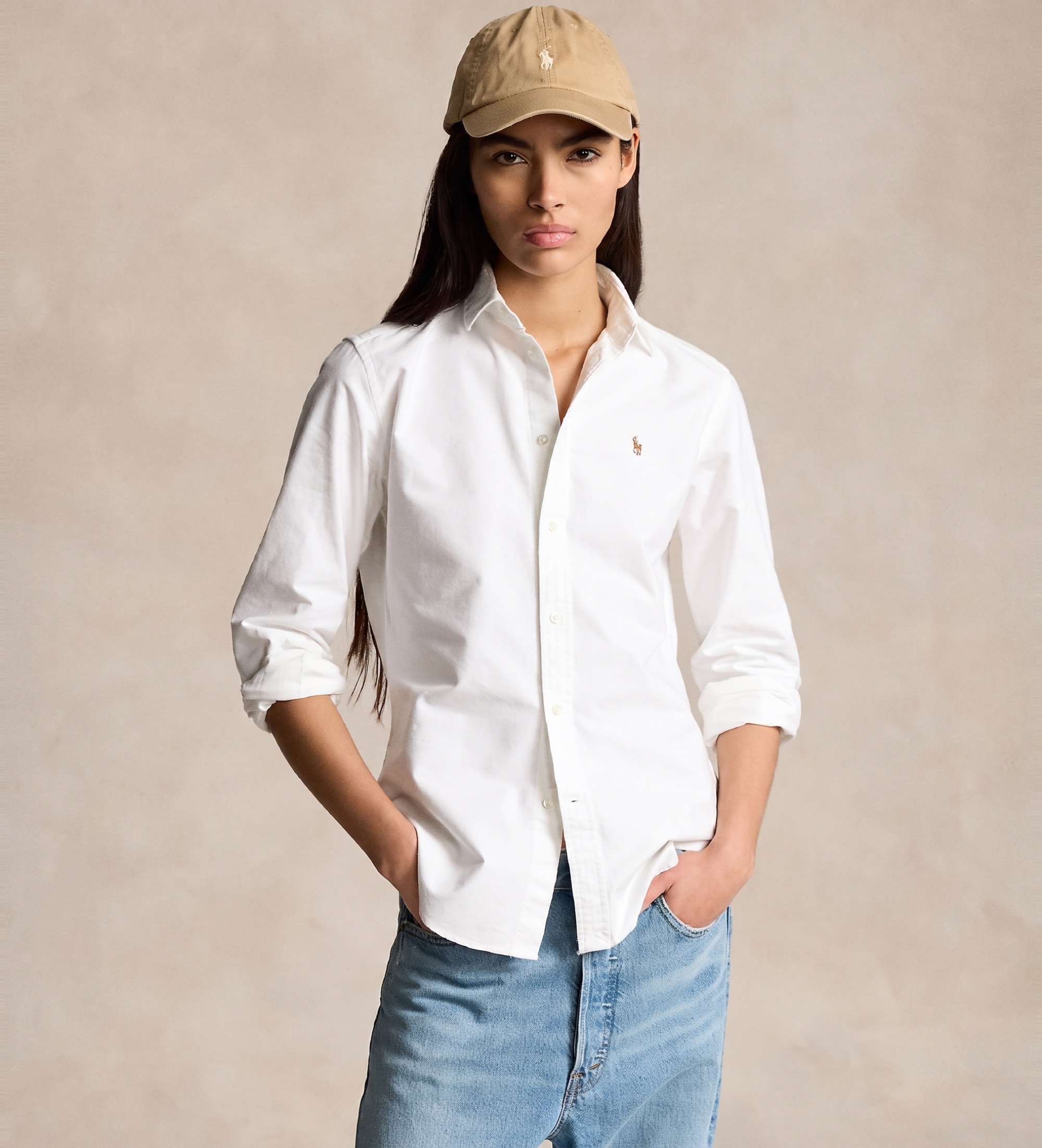 Polo Ralph Lauren für Damen. 211891377003 Schmal geschnittenes Oxford-Hemd weiß (38), Lässig, Baumwolle, Klassisch, Langarm