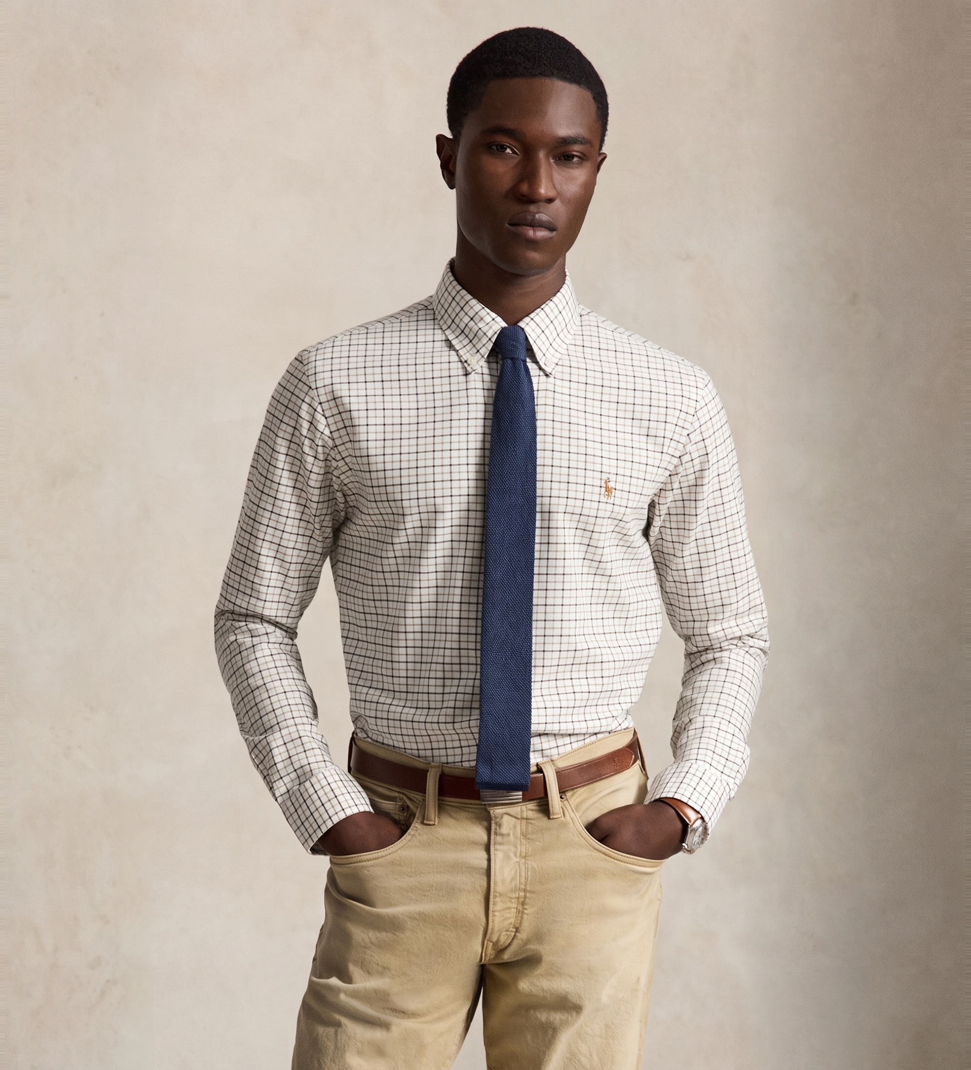 Polo Ralph Lauren für Herren. 710922273500 Oxford-Hemd mit Karos Custom Fit Gebrochenes Weiß (L), Lässig, Baumwolle, Langarm
