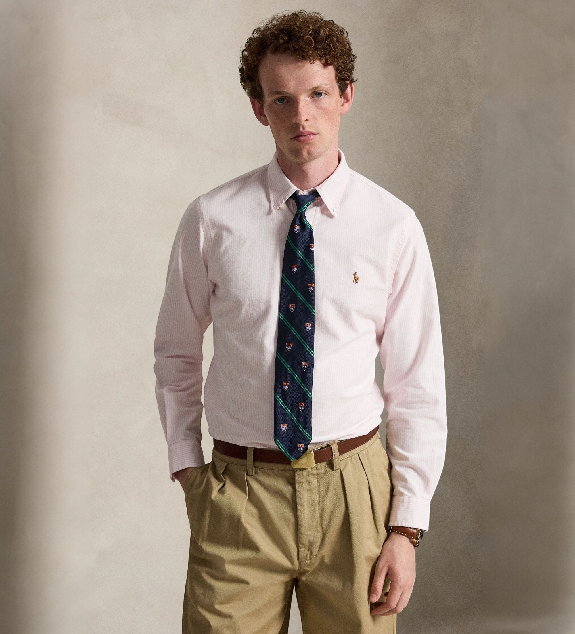 Polo Ralph Lauren für Herren. 710953704506 Custom Fit Oxford-Hemd mit Streifen in Rosa (L), Lässig, Baumwolle, Klassisch, Langarm