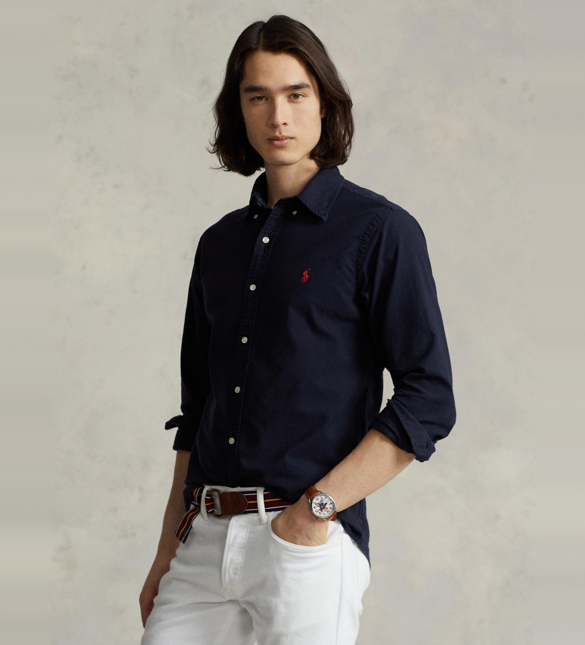 Polo Ralph Lauren für Herren. 710772290002 Custom Fit Oxford Hemd navy (M), Lässig, Baumwolle, Langarm, Marine