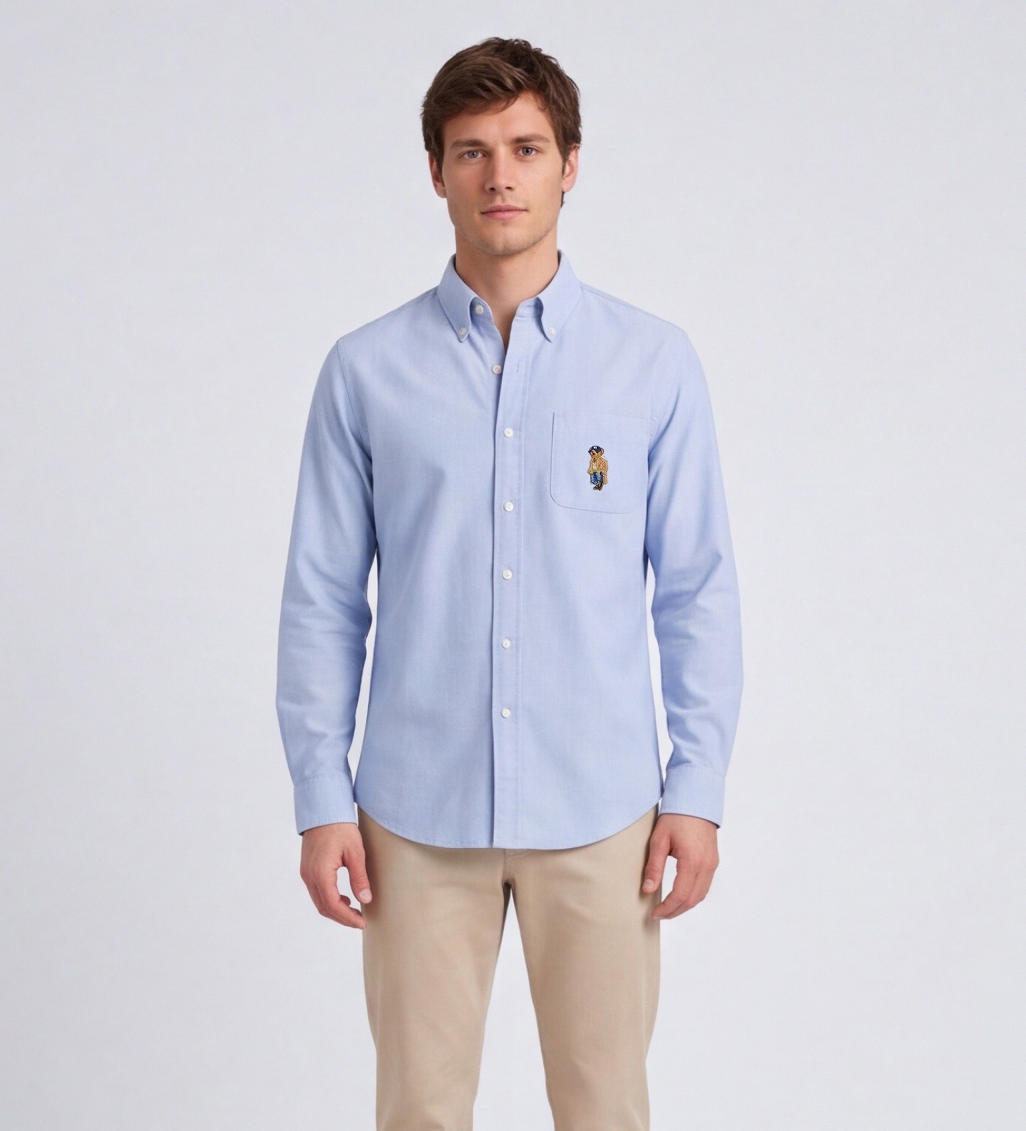Polo Ralph Laurenvoor mannen. 710B30248001 Oxford Polo Bear overhemd blauw (XL), Katoen, Klassiek, Lange mouwen