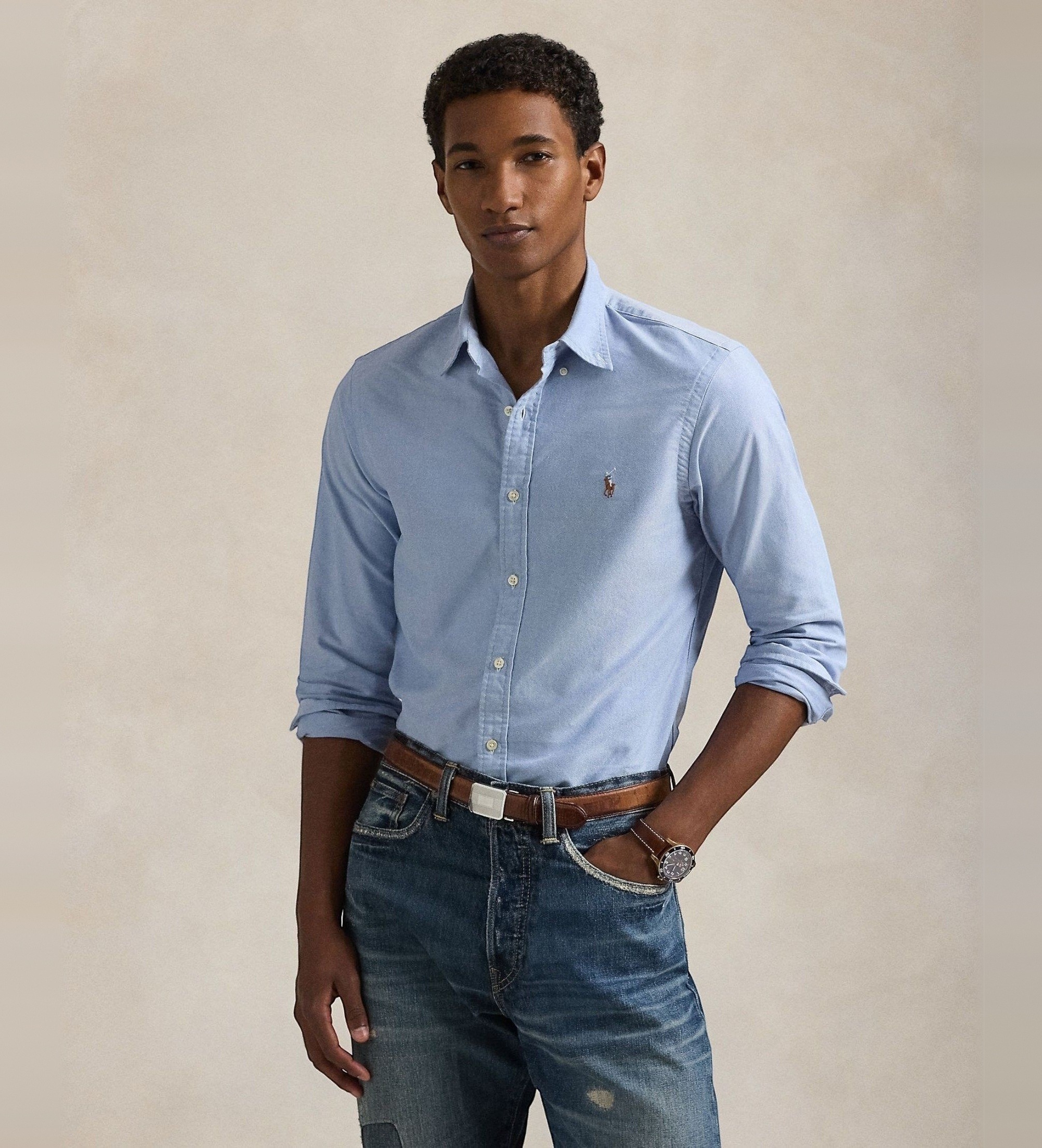 Polo Ralph Lauren für Herren. 710549084007 Slim Fit Oxford Hemd blau (M), Lässig, Baumwolle, Langarm