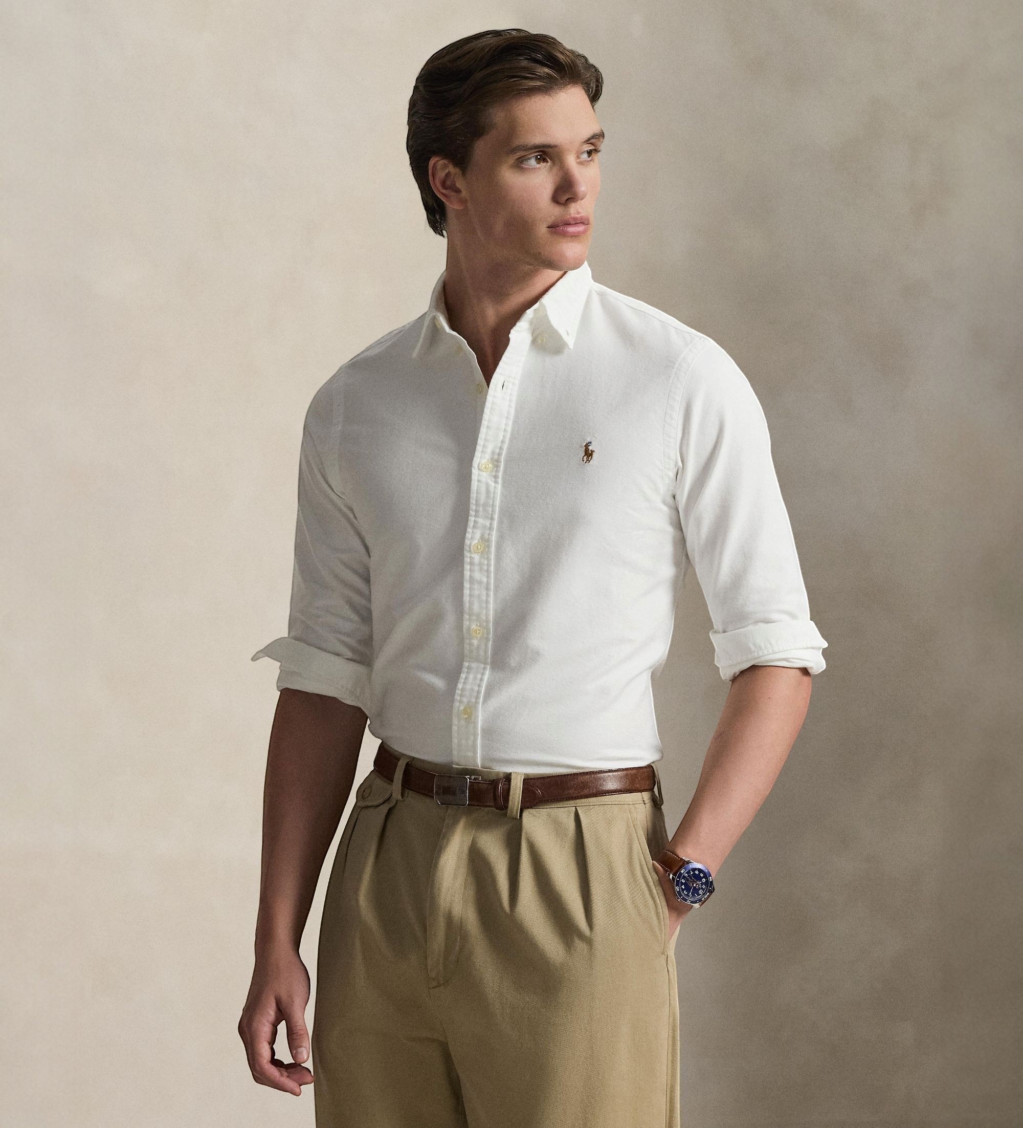 Polo Ralph Lauren für Herren. 710549084006 Slim Fit Oxford Hemd weiß (M), Lässig, Baumwolle, Langarm