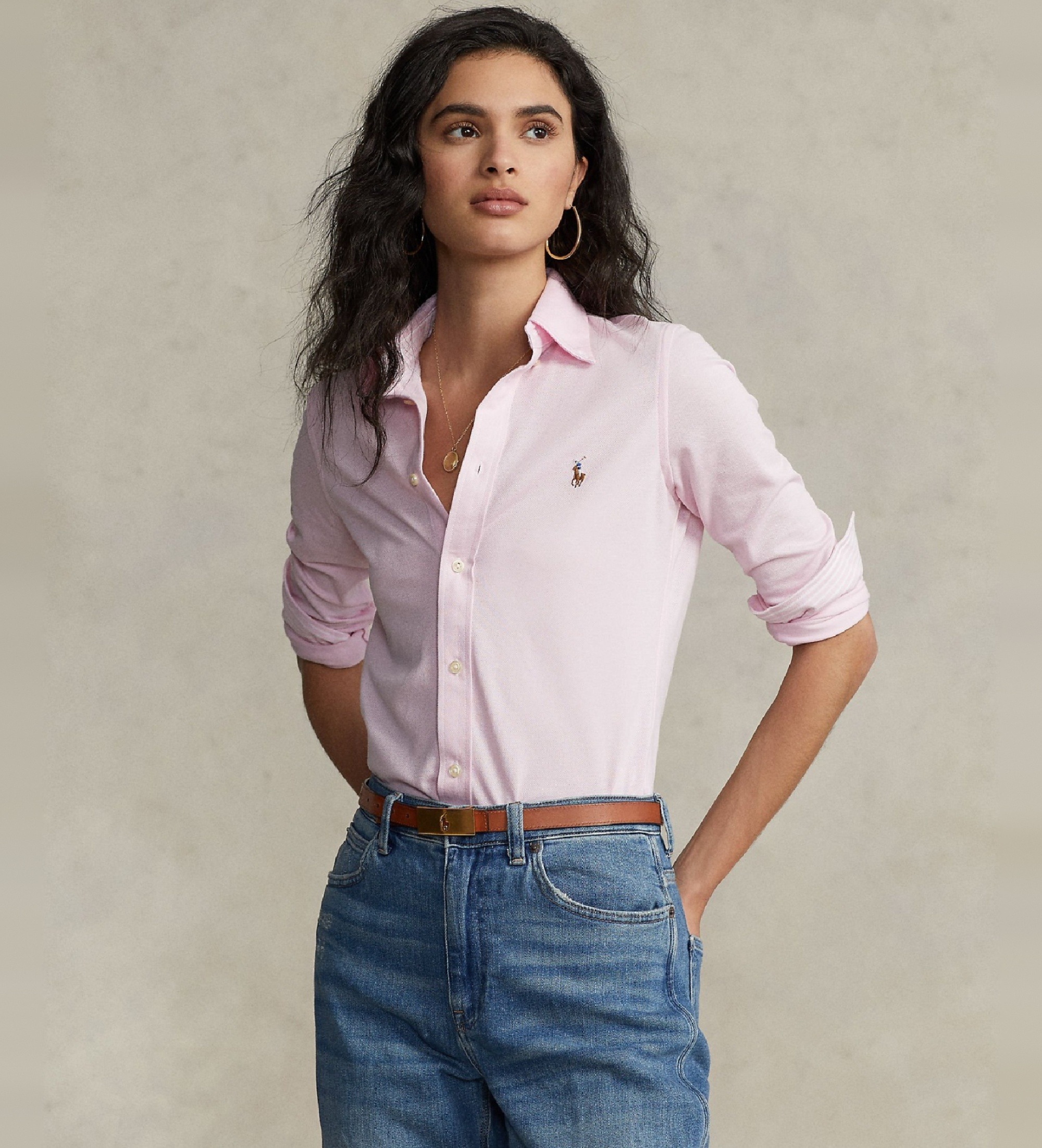 Polo Ralph Lauren für Damen. 211664427002 Slim Fit Baumwolljersey Oxford Hemd rosa (XS), Lässig, Baumwolle, Langarm