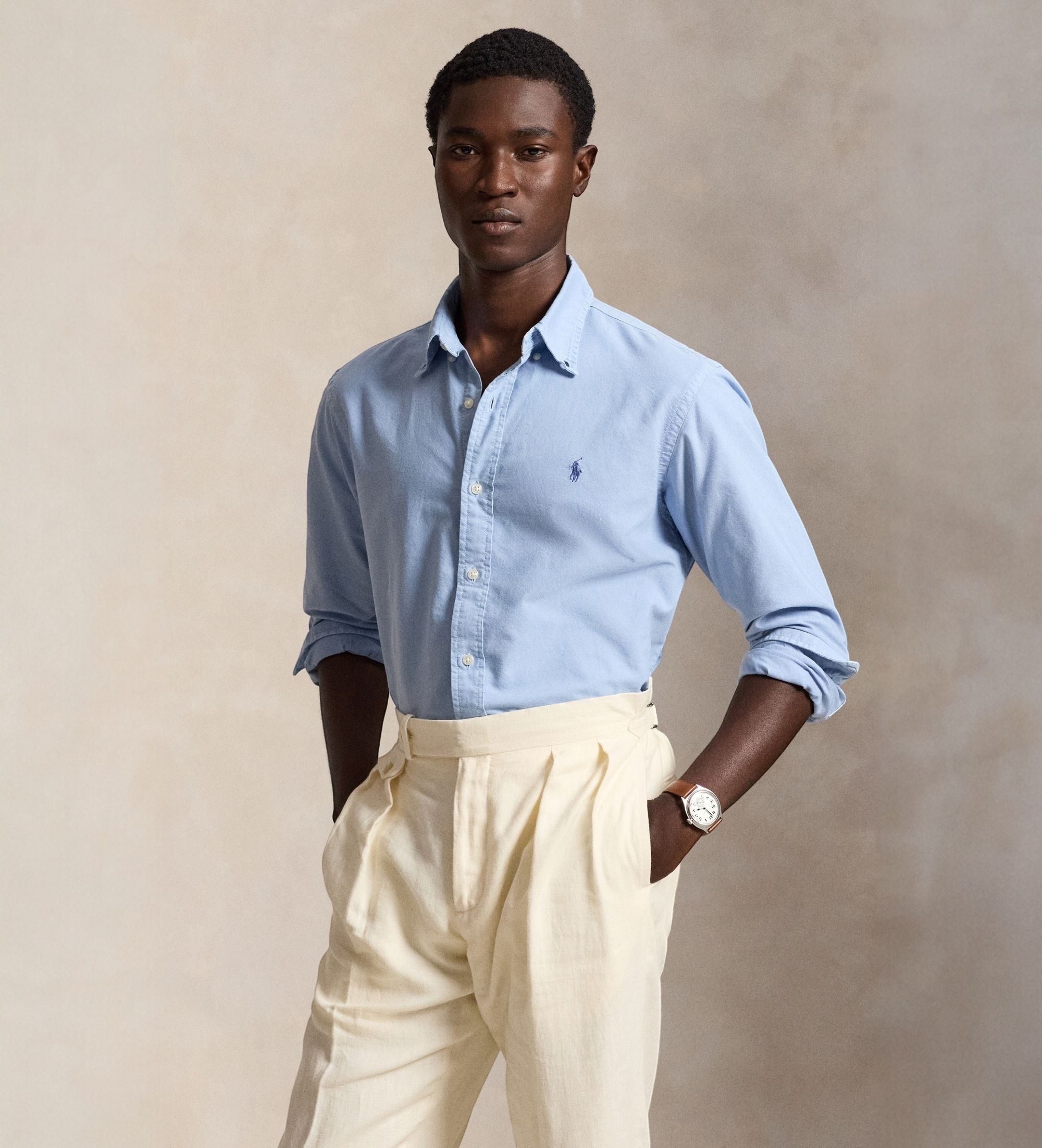 Polo Ralph Lauren für Herren. 710805564528 Custom Fit Oxfordhemd hellblau gefärbt (S), Lässig, Baumwolle, Langarm