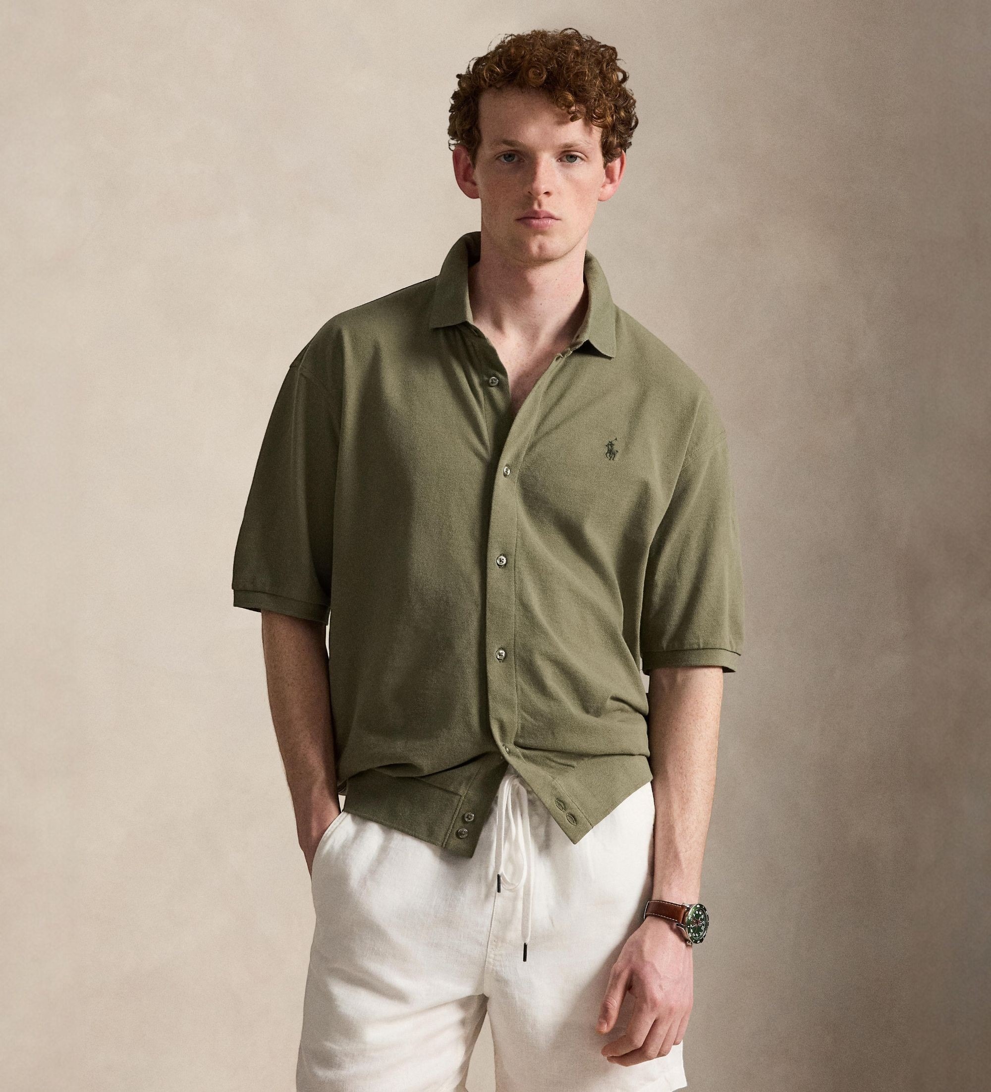 Polo Ralph Lauren für Herren. 710B18514001 Relaxed Hemd aus grüner Baumwolle (S), Lässig, Langarm
