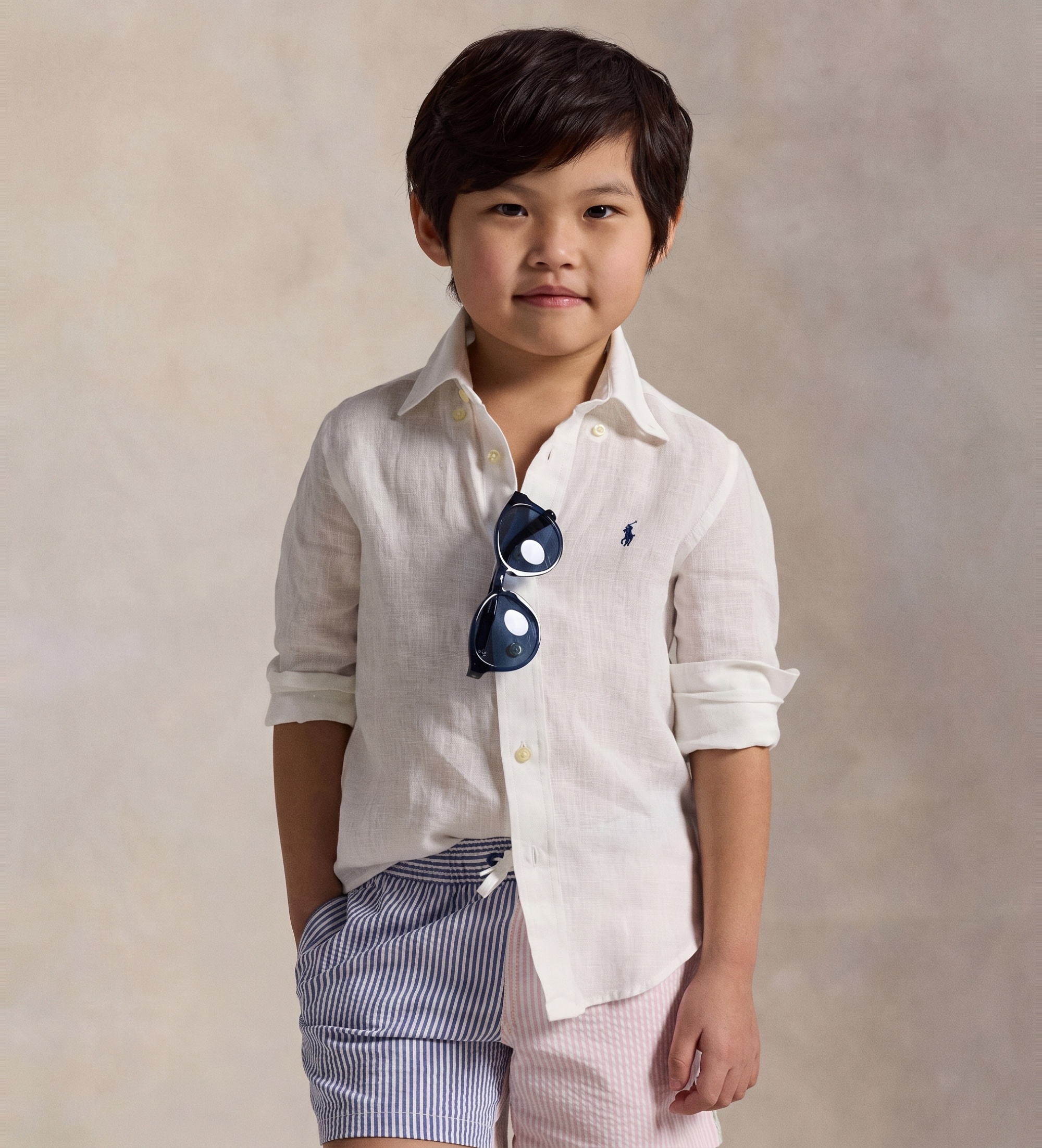 Polo Ralph Lauren für Jungen. 322967600003 Weißes Leinenhemd (5años= 117/123cm), Lässig, Langarm, Kinderbekleidung