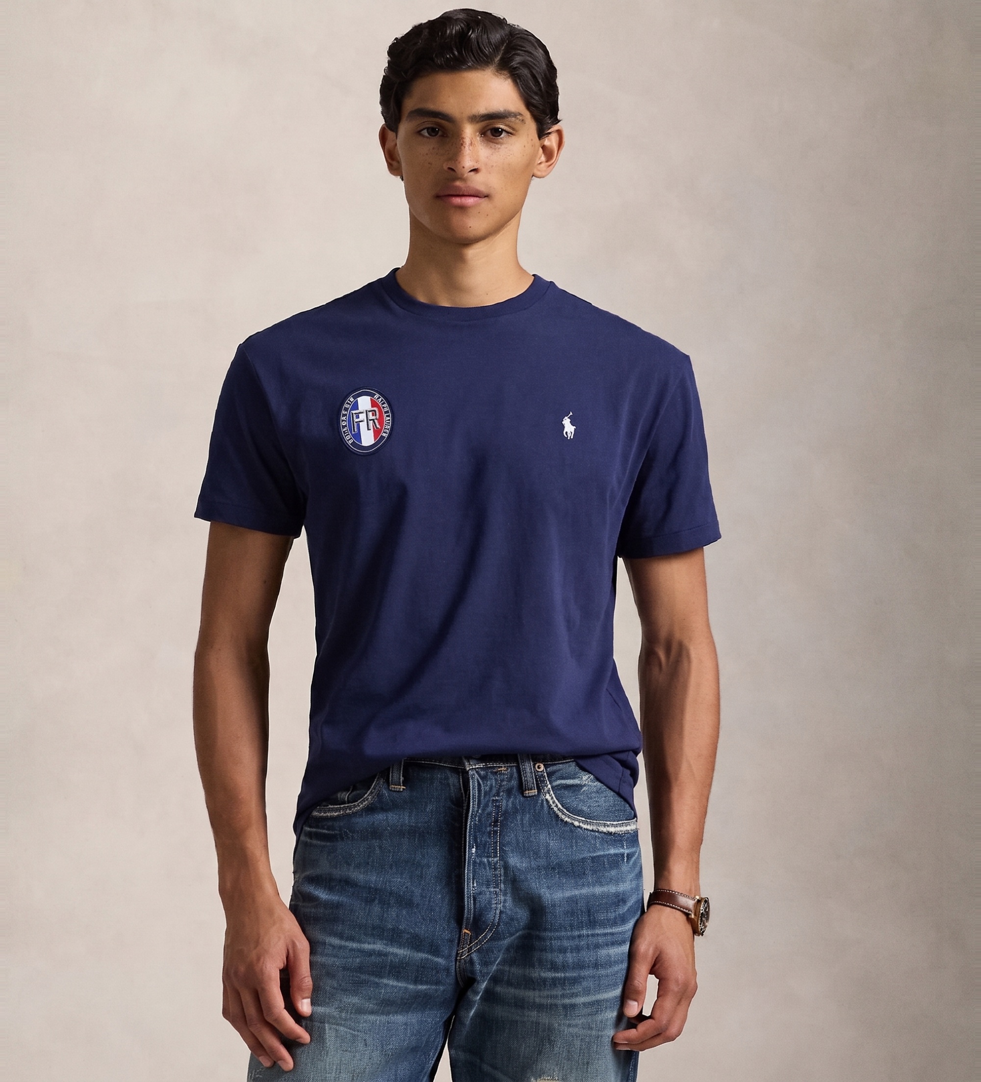 Polo Ralph Lauren für Herren. 710944674001 Classic Fit Frankreich-T-Shirt blau (M), Lässig, Baumwolle, Kurzarm