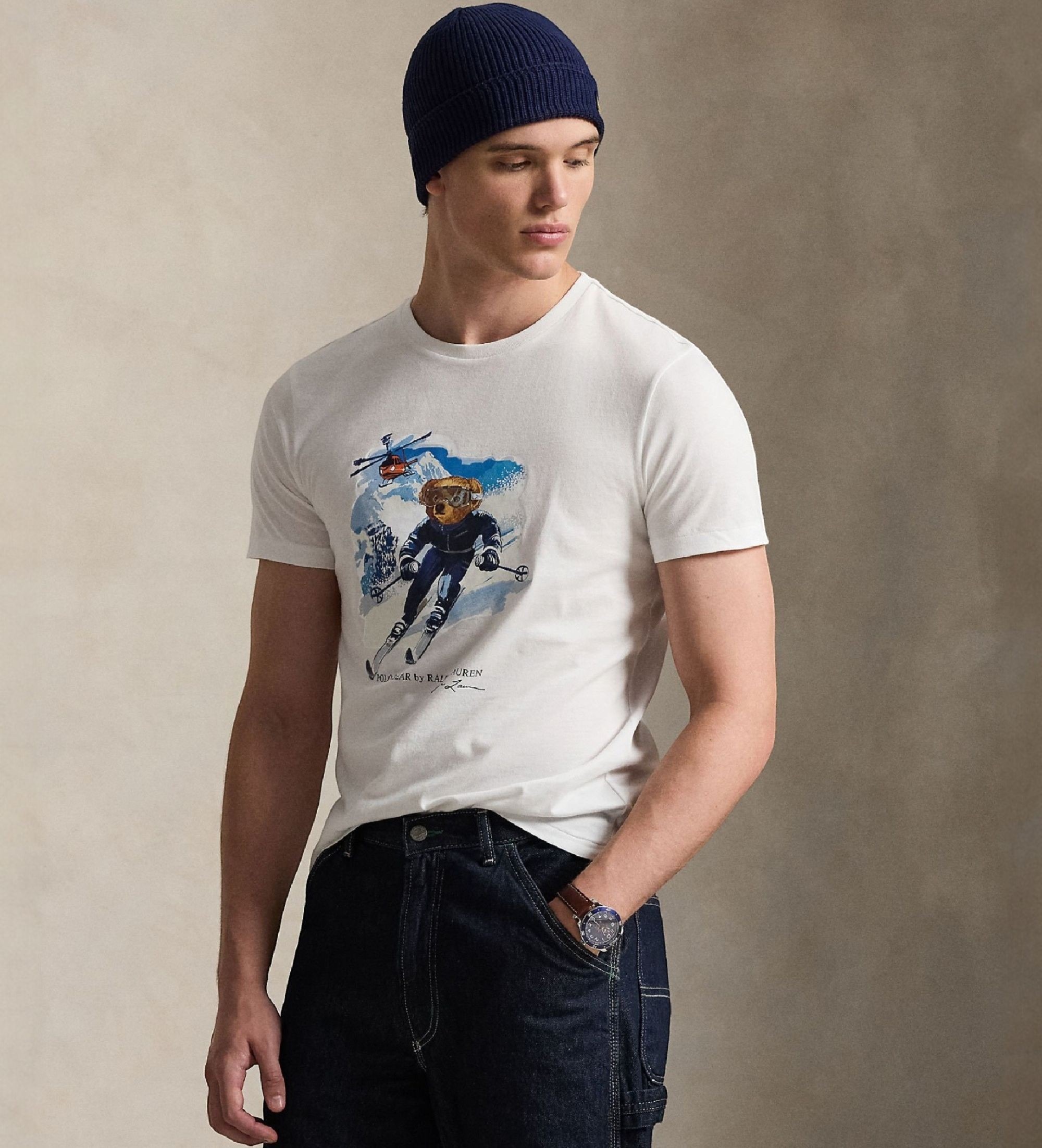 Polo Ralph Lauren für Herren. 710P07343001 Bear Custom Slim Fit Polohemd weiß (L), Lässig, Baumwolle, Kurzarm