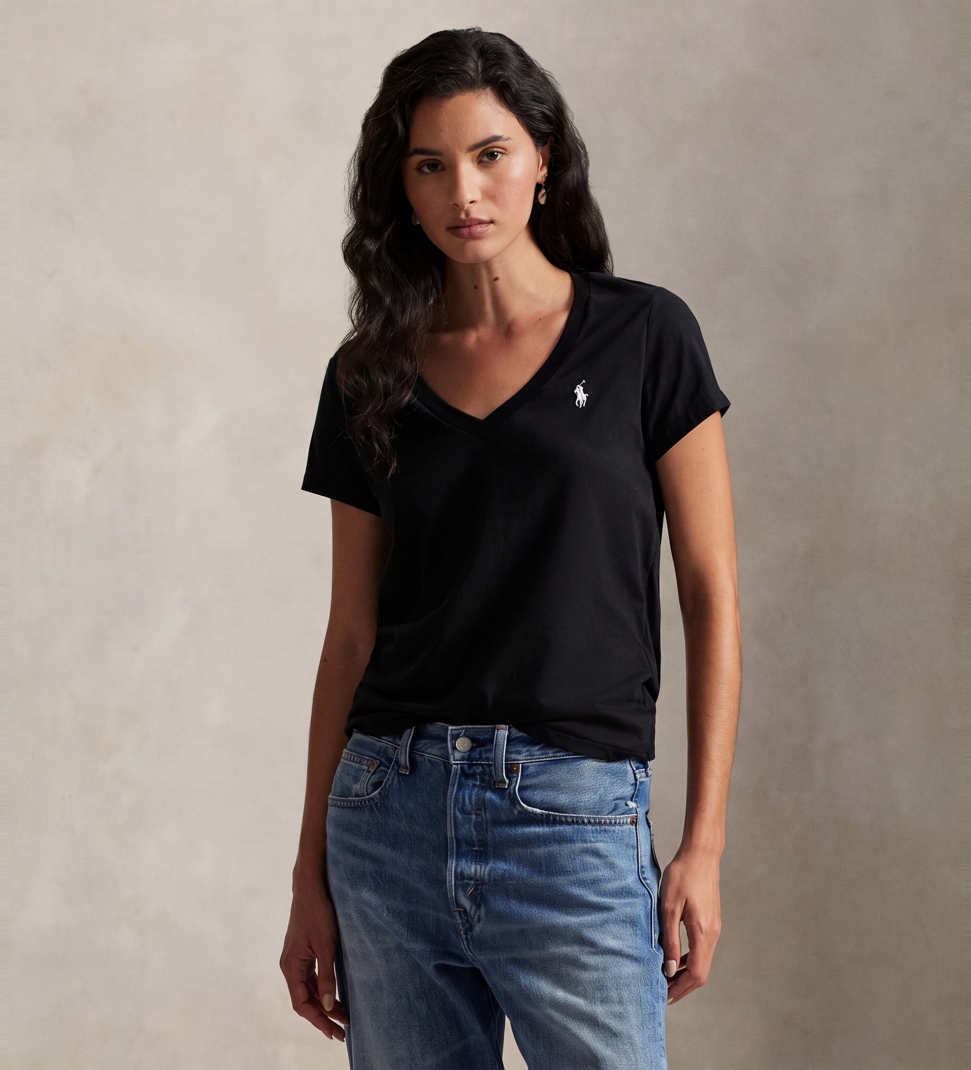 Polo Ralph Lauren für Damen. 211B14611009 Schwarzes Baumwoll-T-Shirt (M), Lässig, Baumwolle, Kurzarm