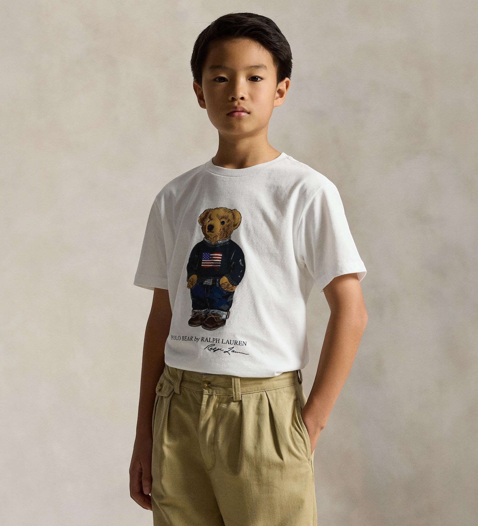 Polo Ralph Lauren for boy. 323P00508001 Cotton T-shirt with Polo Bear ((M) 8/9años= 140/149cm), White, Casual, Short sleeve, children's fash