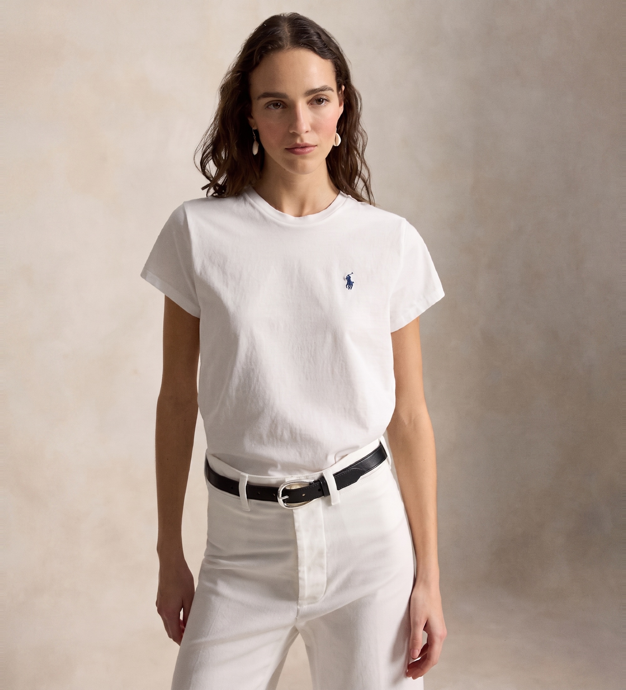 Polo Ralph Lauren für Damen. 211B14605032 Weißes T-Shirt mit Rundhalsausschnitt (M), Lässig, Baumwolle, Kurzarm