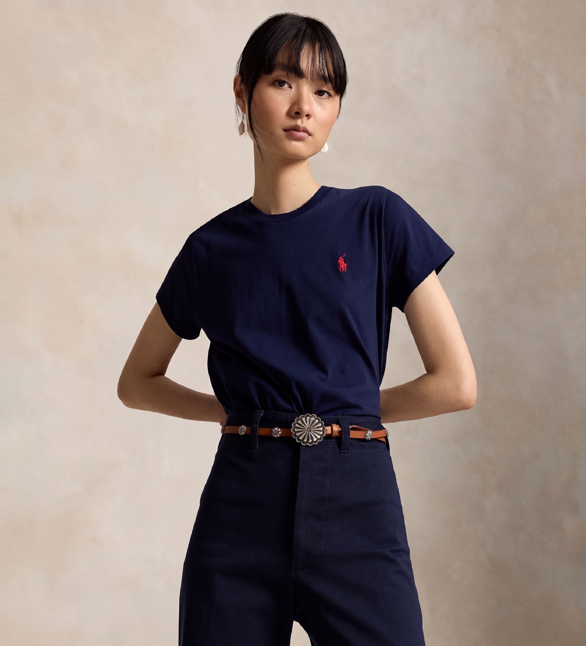 Polo Ralph Lauren für Damen. 211B14605031 Navy T-Shirt mit Rundhalsausschnitt (S), Lässig, Kurzarm, Marine