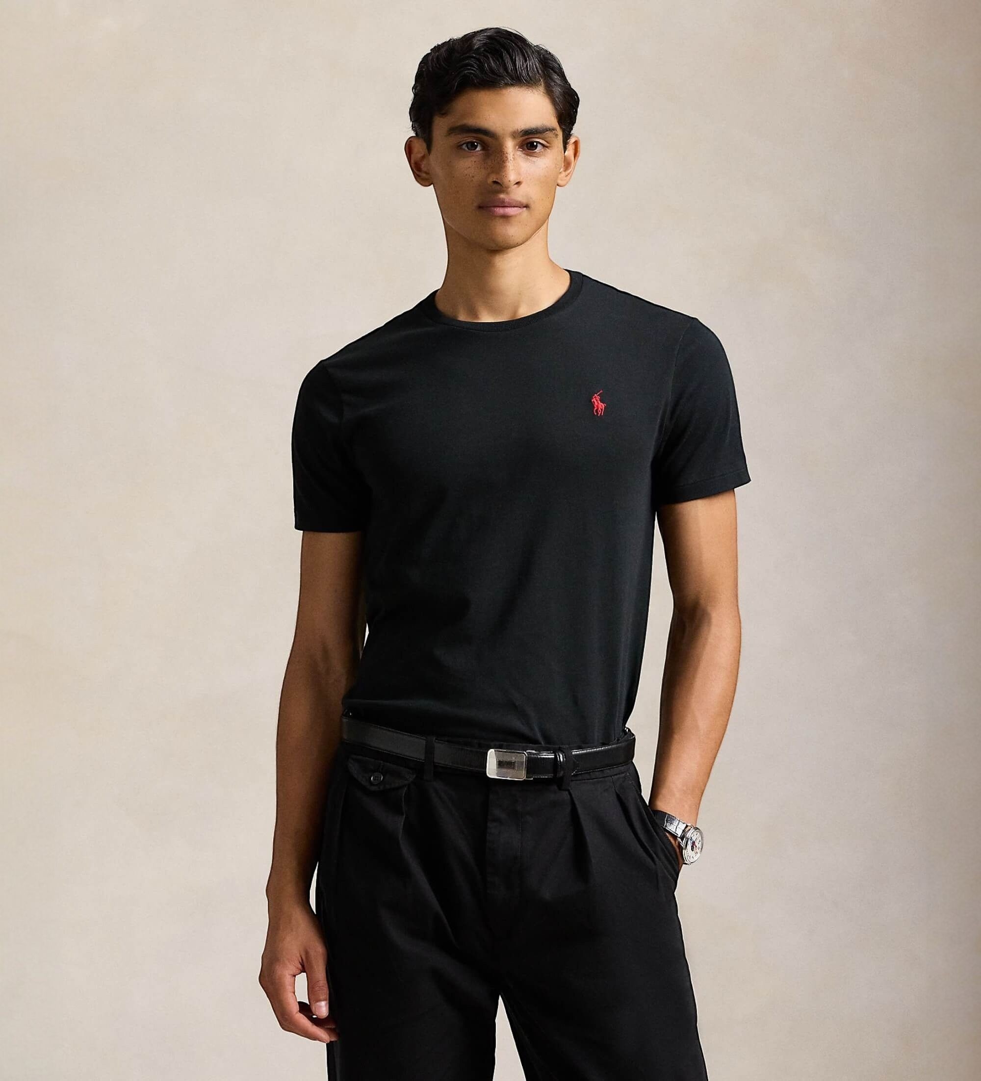 Polo Ralph Lauren für Herren. 710680785001 Custom Slim Fit Strickhemd schwarz (XL), Lässig, Baumwolle, Kurzarm