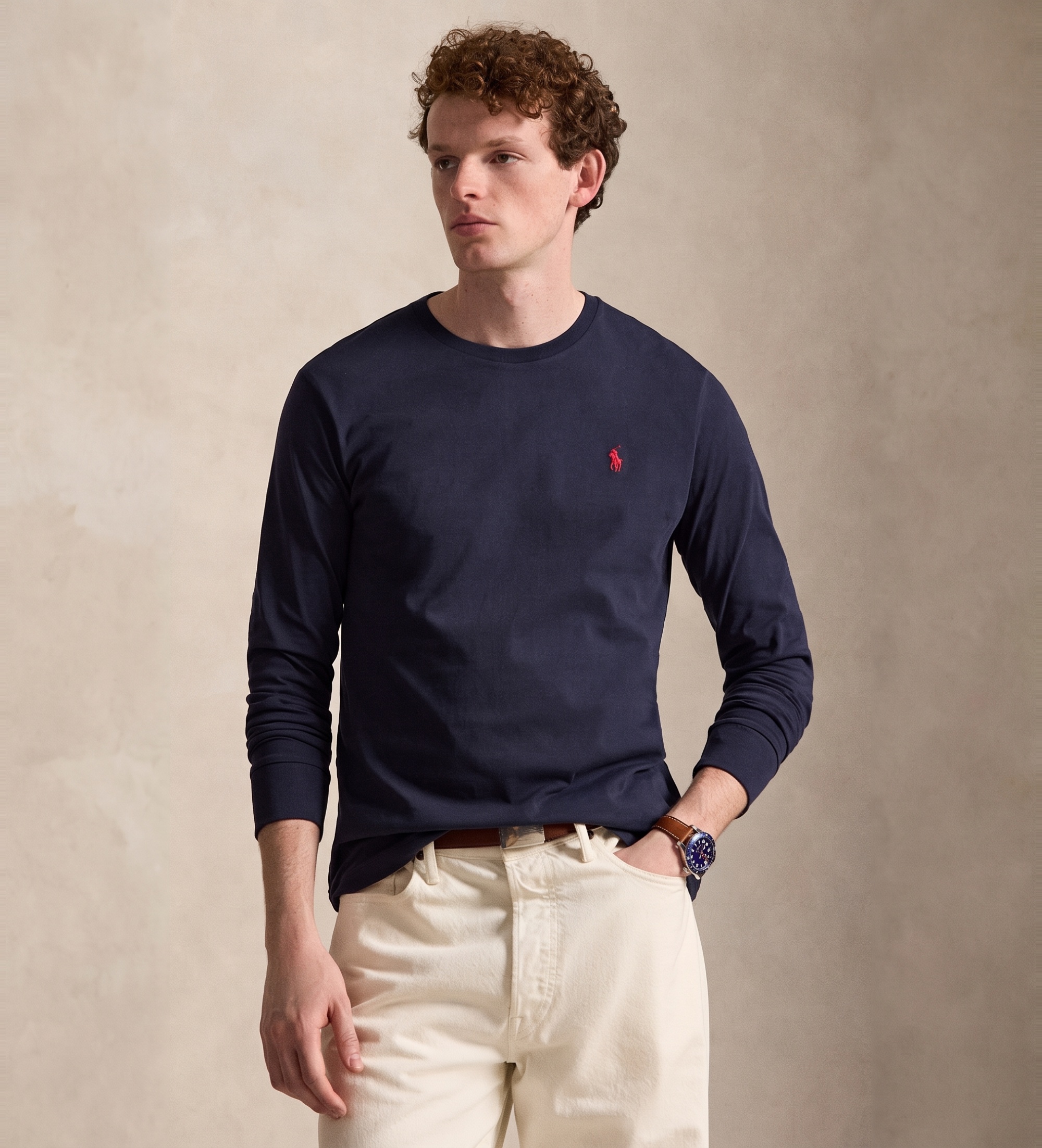 Polo Ralph Lauren für Herren. 710671468024 Marine Custom Slim Fit Jersey-T-Shirt (S), Lässig, Baumwolle, Langarm