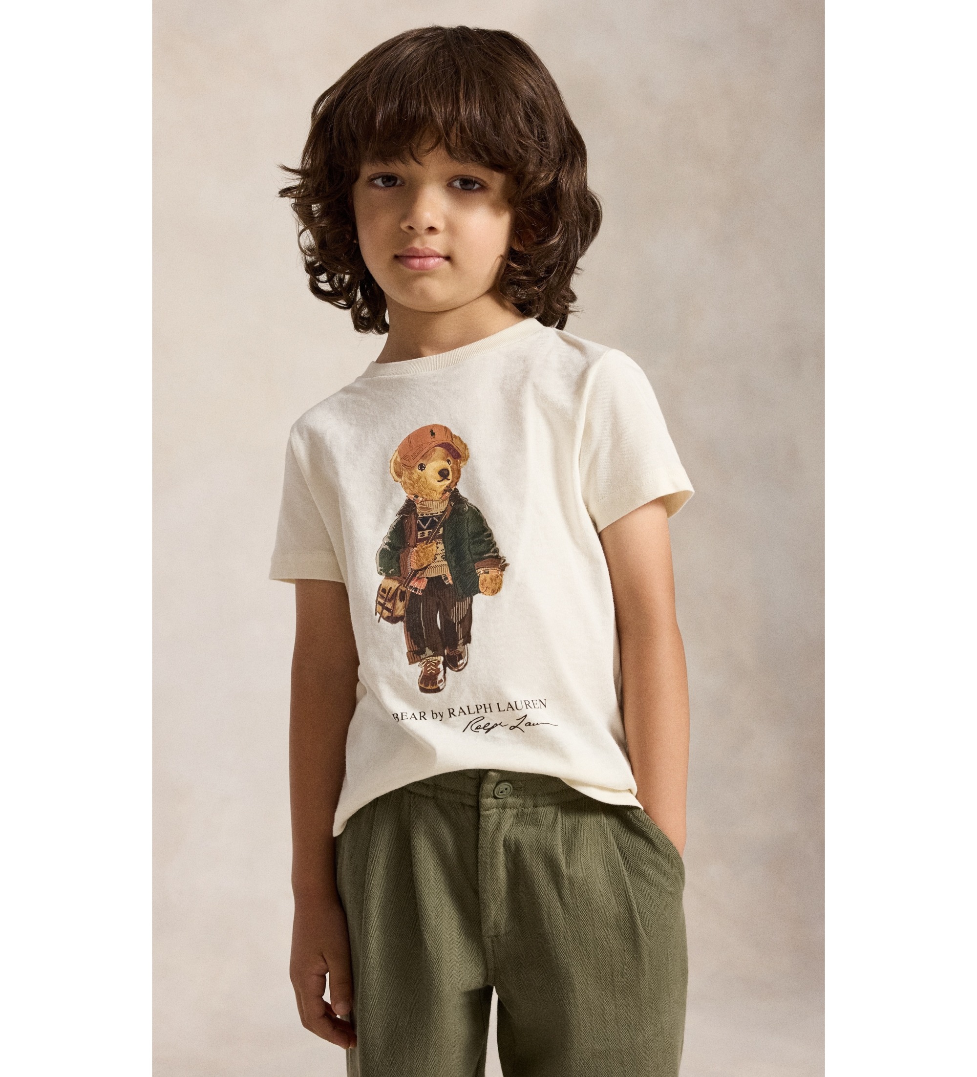 Polo Ralph Lauren für Jungen. 322B27298002 Beigefarbenes Baumwoll-T-Shirt mit Polo Bear (5años= 117/123cm), Lässig, Baumwolle, Kurzarm, Kind