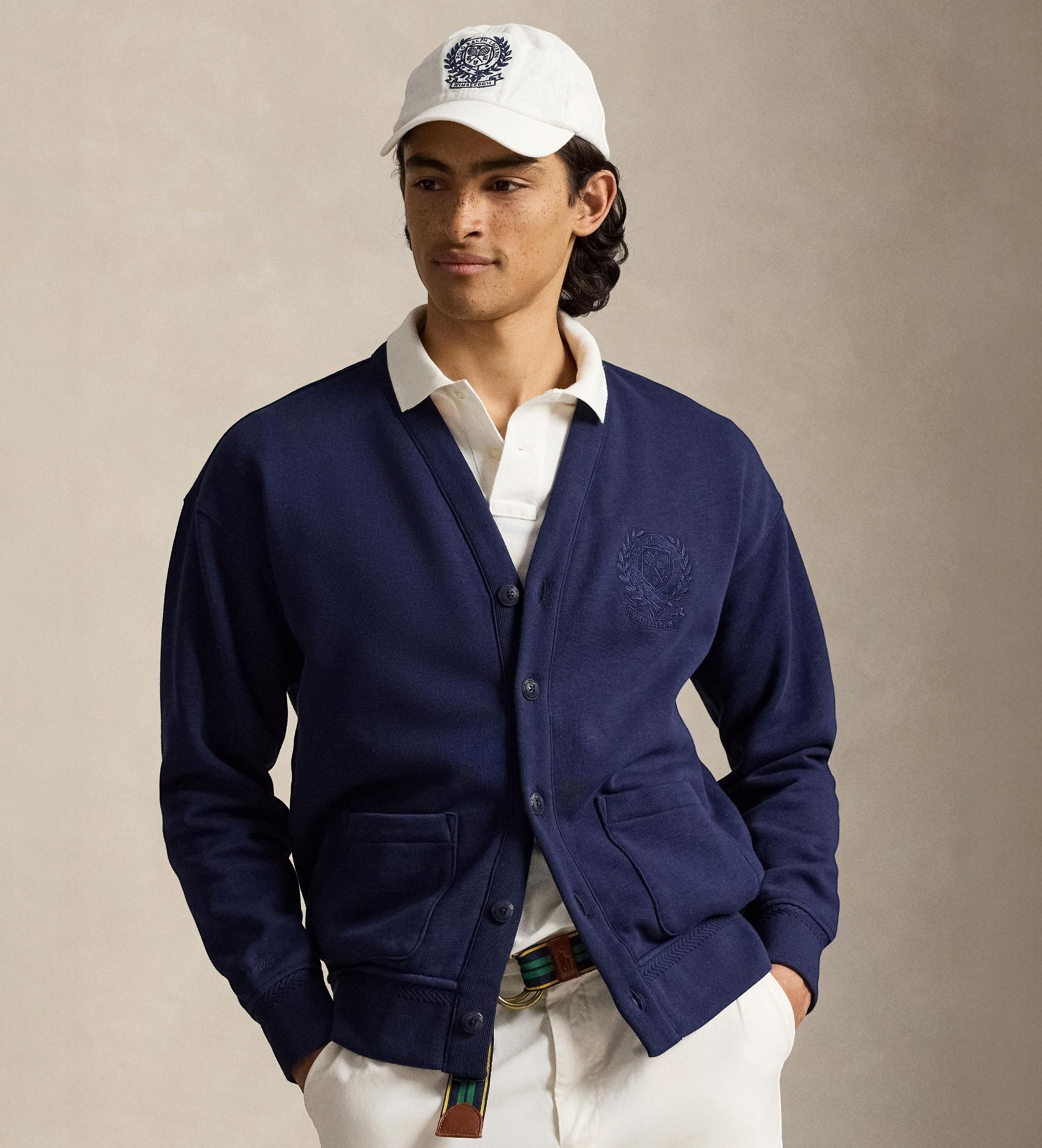 Polo Ralph Lauren für Herren. 710B16044001 Wimbledon Entspannte Strickjacke blau (L), Lässig, Marine