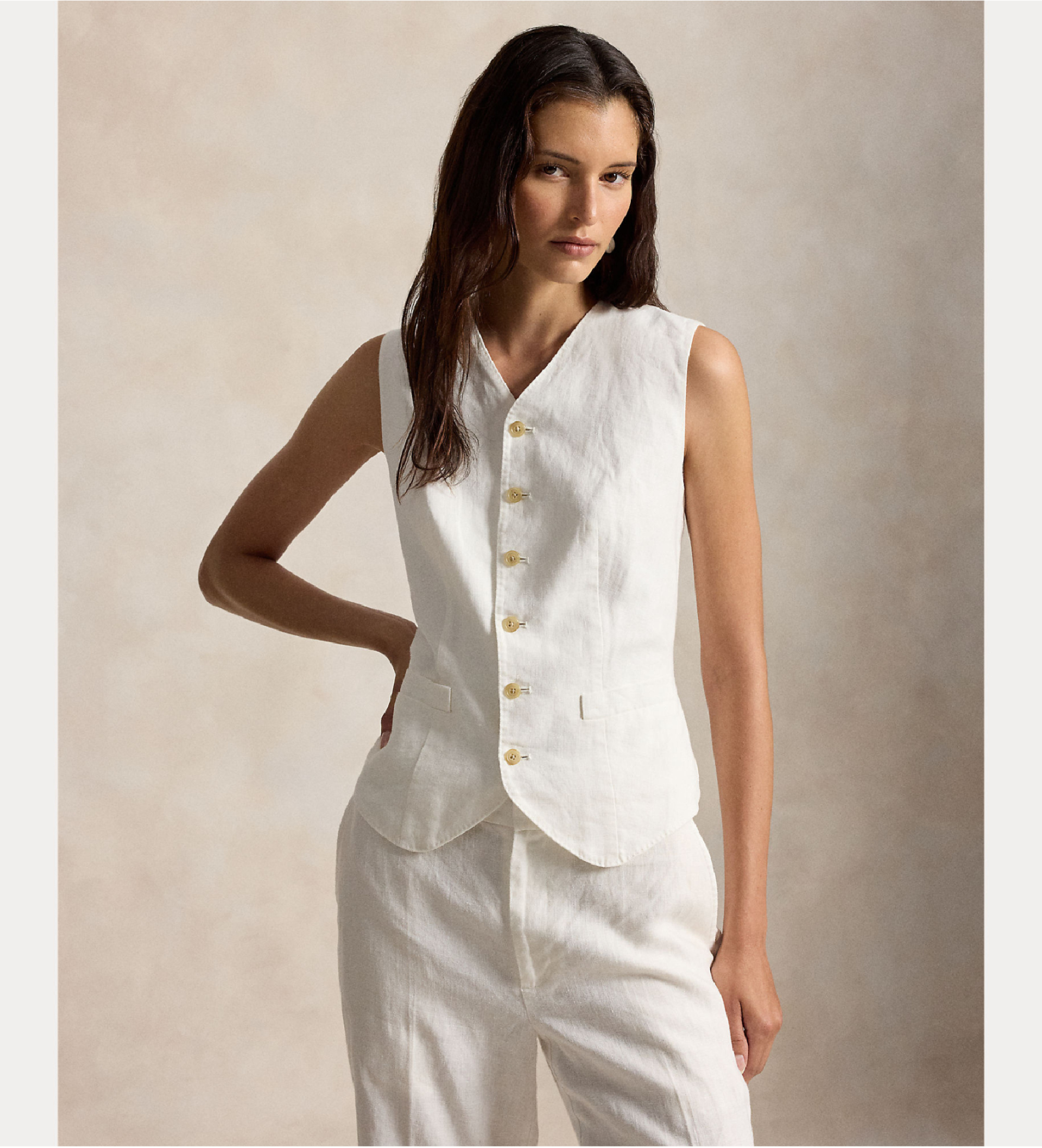 Polo Ralph Lauren für Damen. 211A12784001 Weiße Leinenweste (36), Lässig