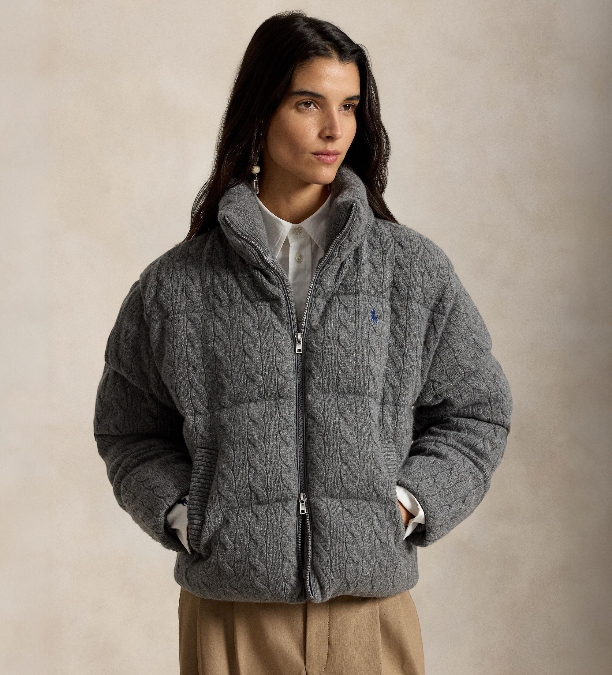 Polo Ralph Lauren für Damen. 211A10457004 Wattierte Jacke aus grauer Wolle und Kaschmir (L), Lässig