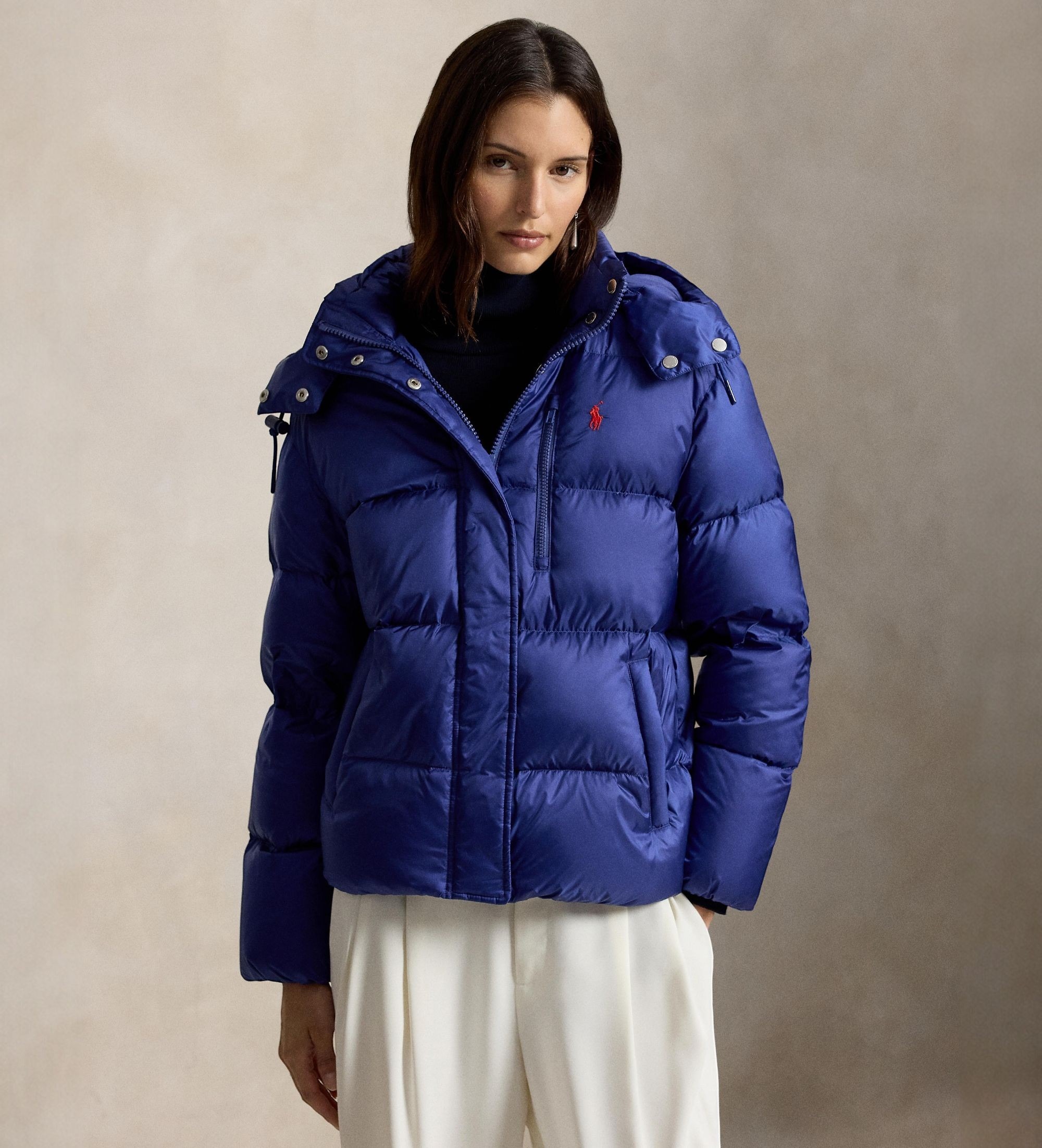 Polo Ralph Lauren für Damen. 211932183501 Blaue gesteppte Daunenjacke (L), Lässig, Recyceltes Nylon