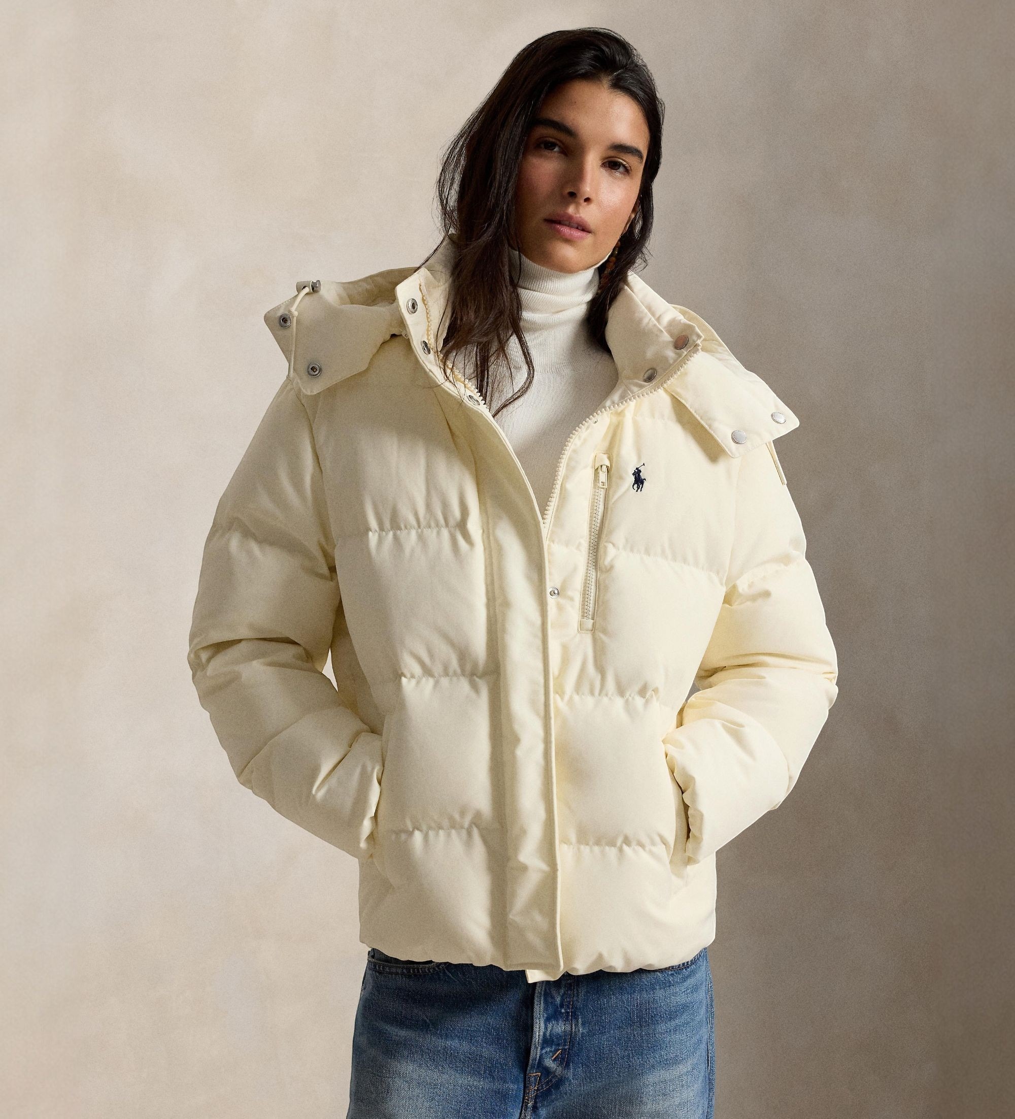 Polo Ralph Lauren für Damen. 211B17285003 Beige gesteppte Daunenjacke (M), Lässig, Recyceltes Polyester