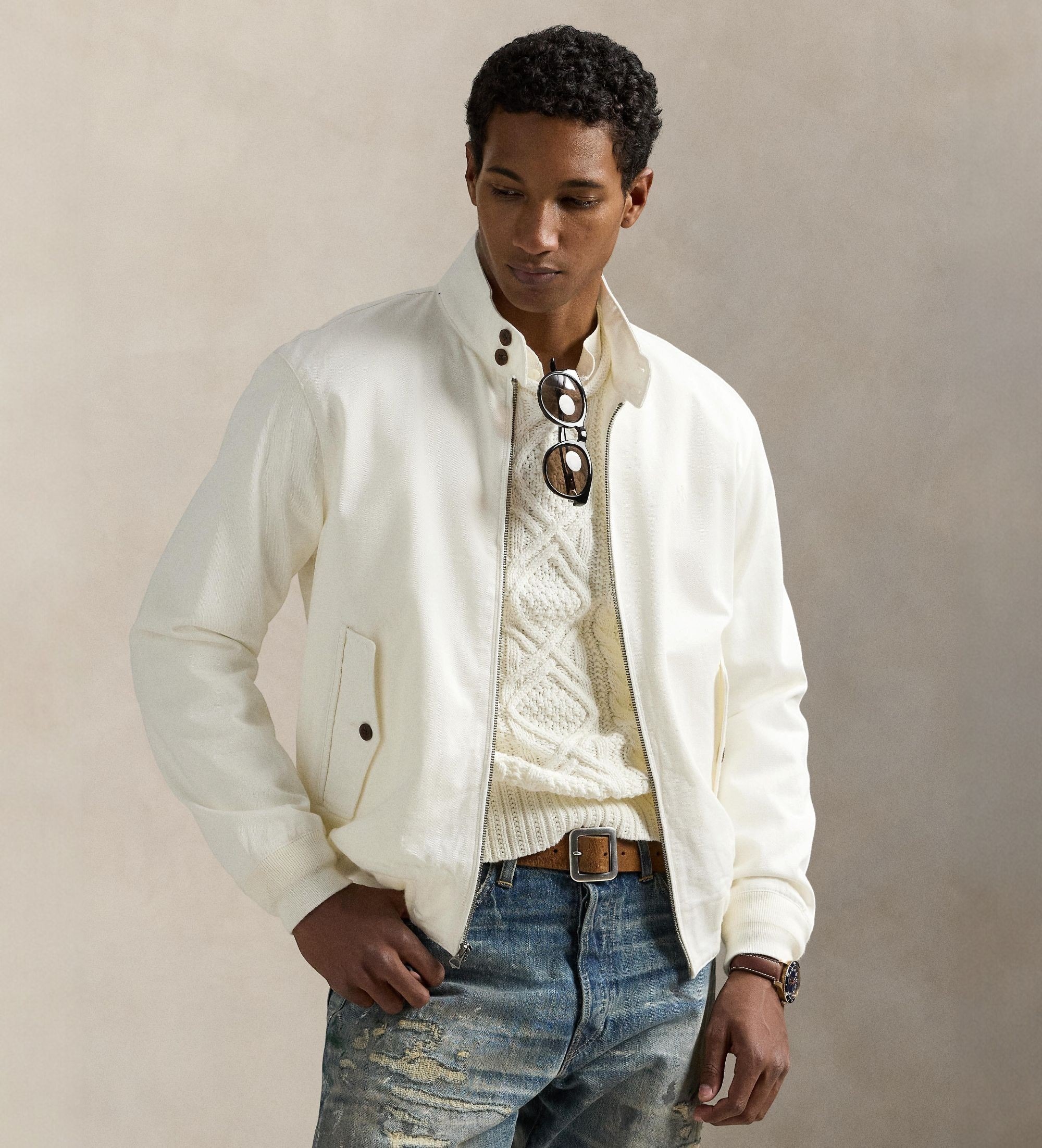 Polo Ralph Lauren für Herren. 710970569002 Bedford-Jacke aus weißem Chino-Stoff (M), Lässig, Baumwolle