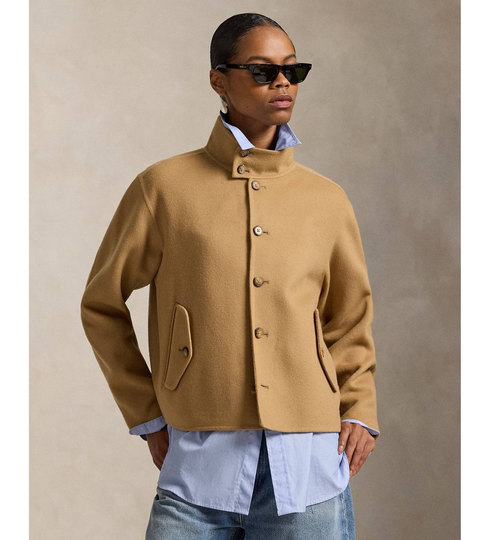 Polo Ralph Lauren für Damen. 211A96314002 Braune doppelseitige Wolljacke (M), Lässig, Wolle