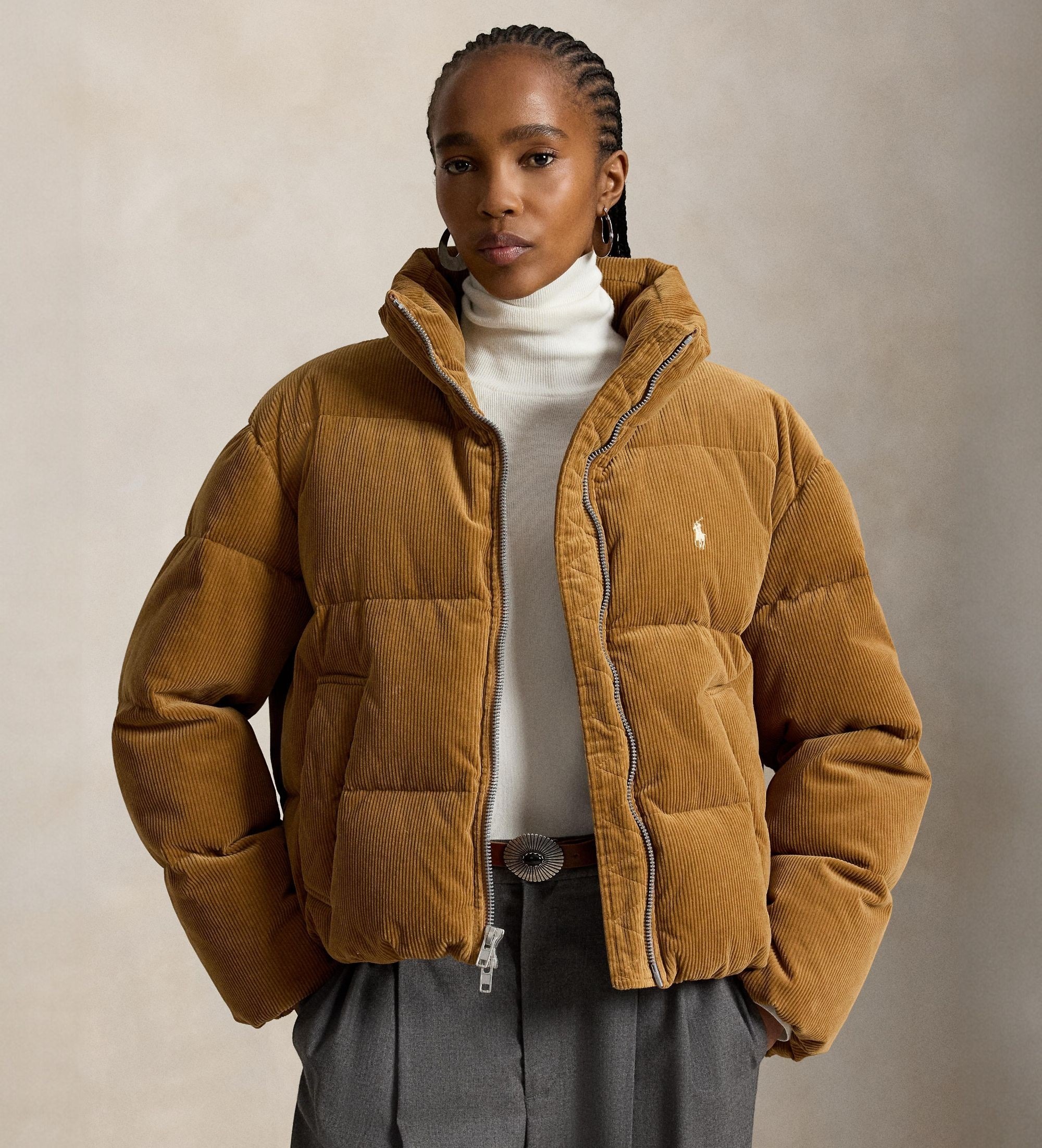 Polo Ralph Lauren für Damen. 211B20376001 Braune Cordjacke mit Daunenfütterung (M), Lässig, Baumwolle